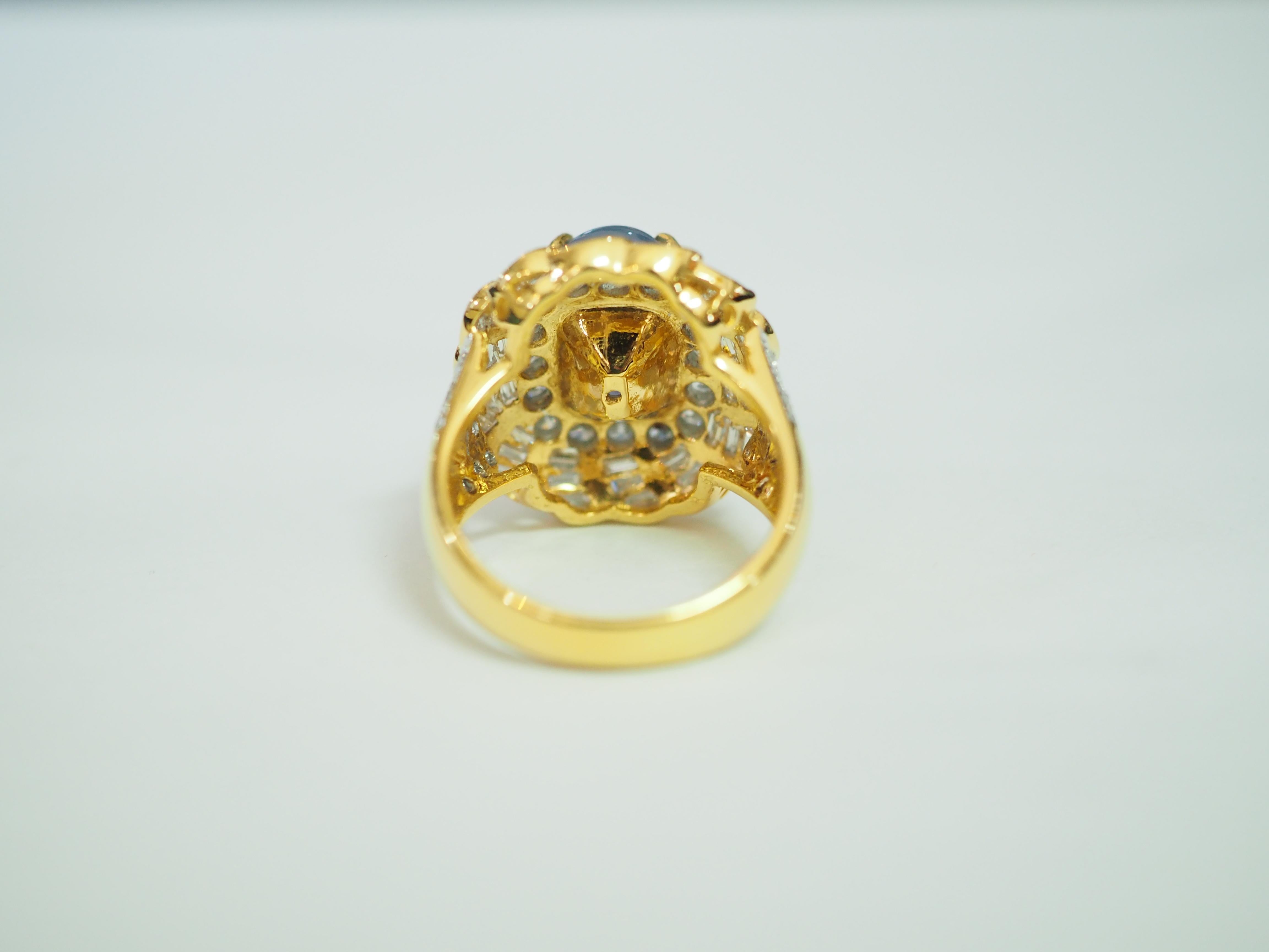Cabochon ICA 18k Gold No Heat 8.58ct Ceylon Blue Star Sapphire & 2.19ct Diamond Ring