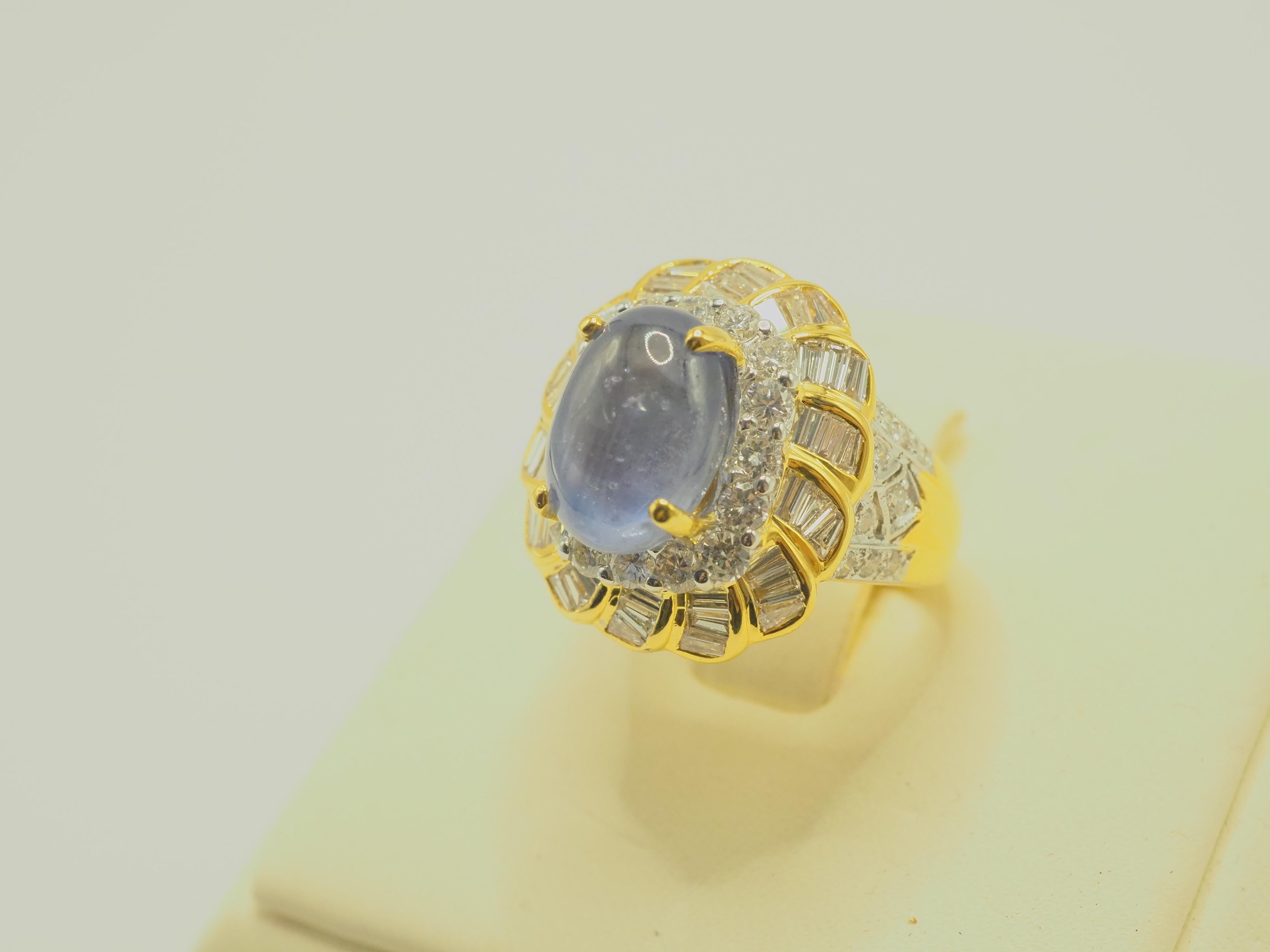 Women's ICA 18k Gold No Heat 8.58ct Ceylon Blue Star Sapphire & 2.19ct Diamond Ring For Sale