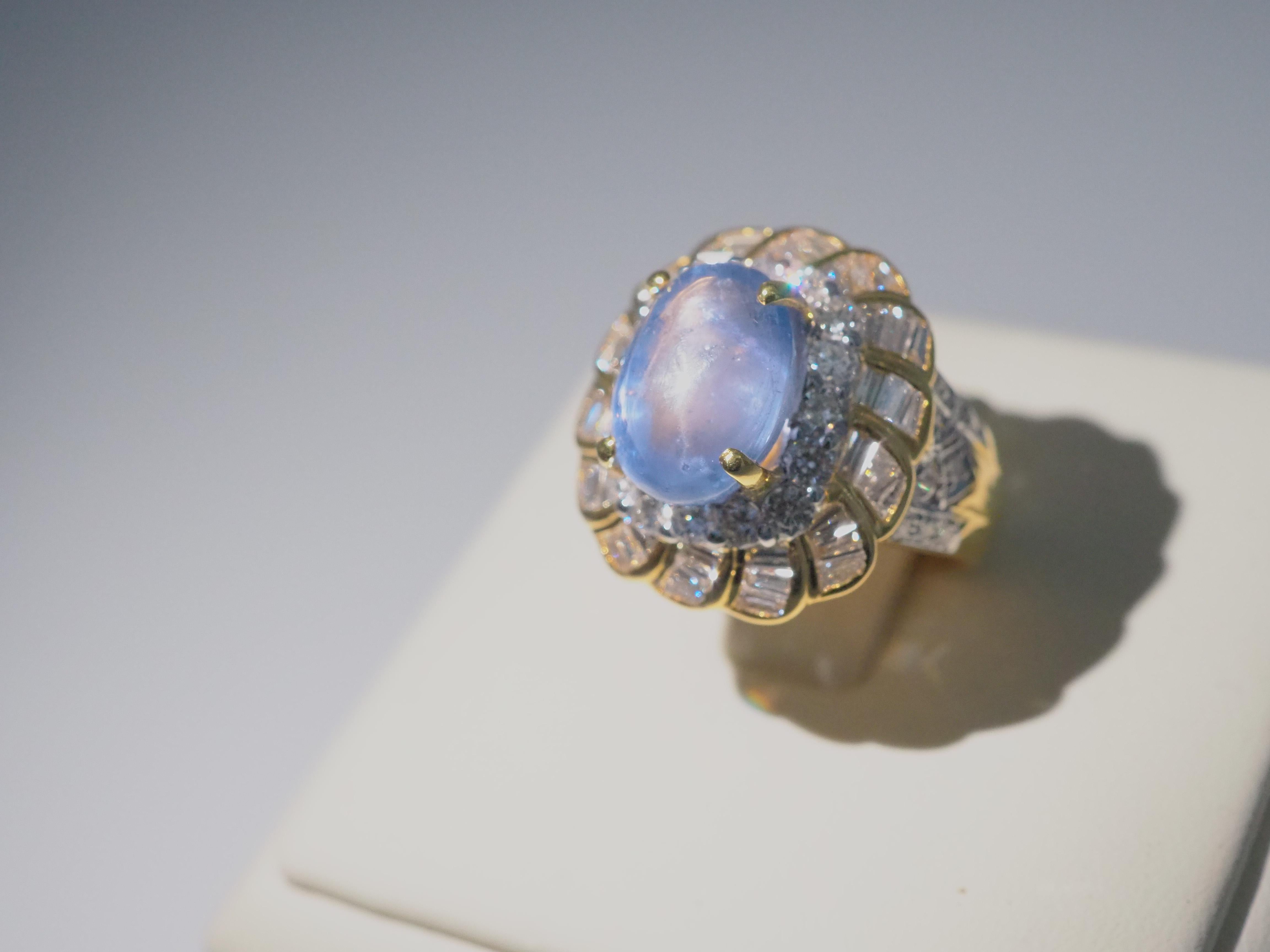 ICA 18k Gold No Heat 8.58ct Ceylon Blue Star Sapphire & 2.19ct Diamond Ring For Sale 1