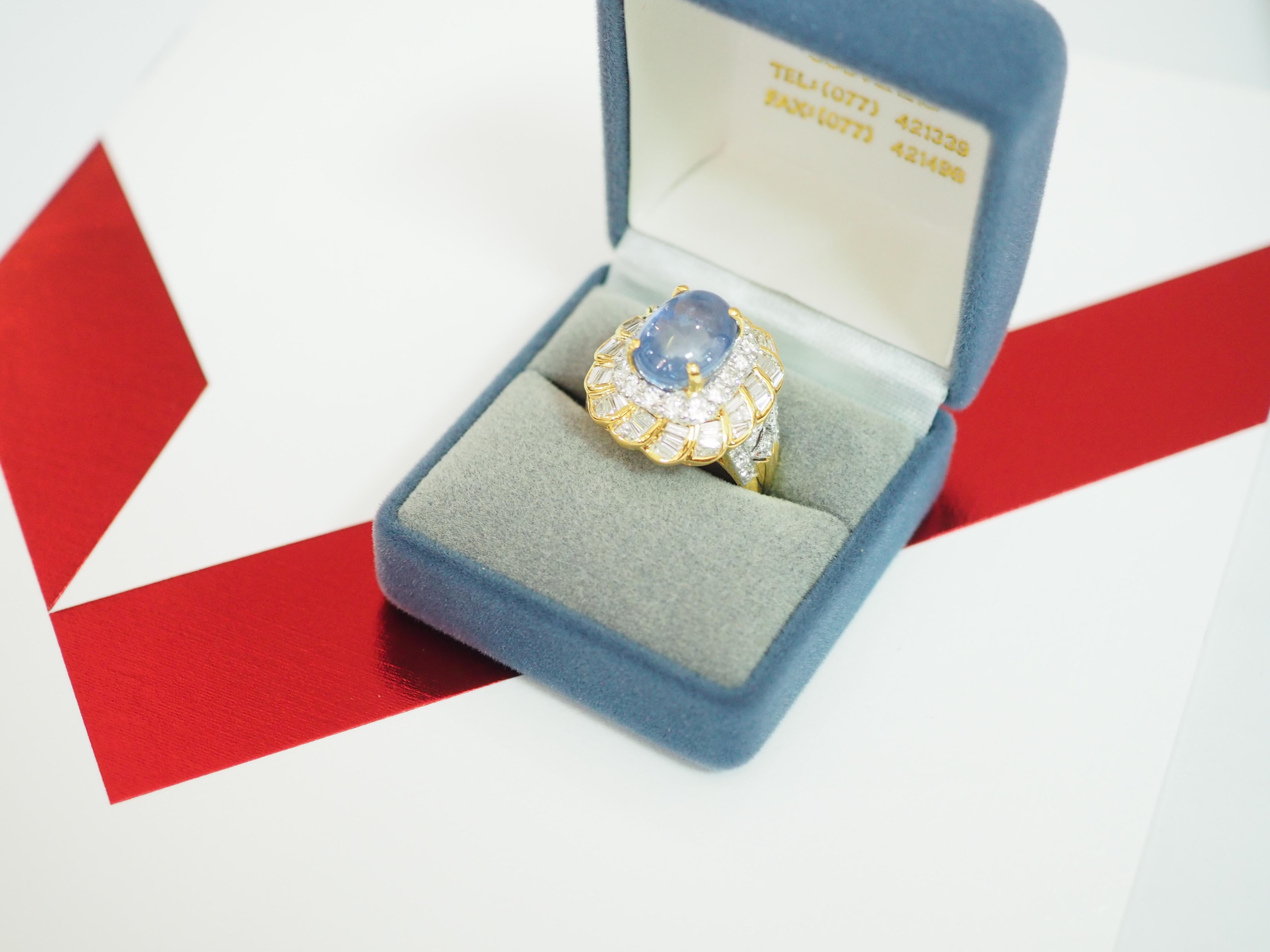 ICA 18k Gold No Heat 8.58ct Ceylon Blue Star Sapphire & 2.19ct Diamond Ring For Sale 3