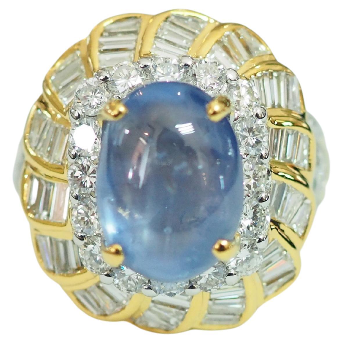 ICA 18k Gold Ring ohne Hitze 8,58 Karat Ceylon Blauer Sternsaphir & 2,19 Karat Diamantring