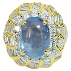 ICA, bague en or 18 carats, sans chaleur, saphir bleu étoilé de Ceylan 8,58 carats et diamants 2,19 carats