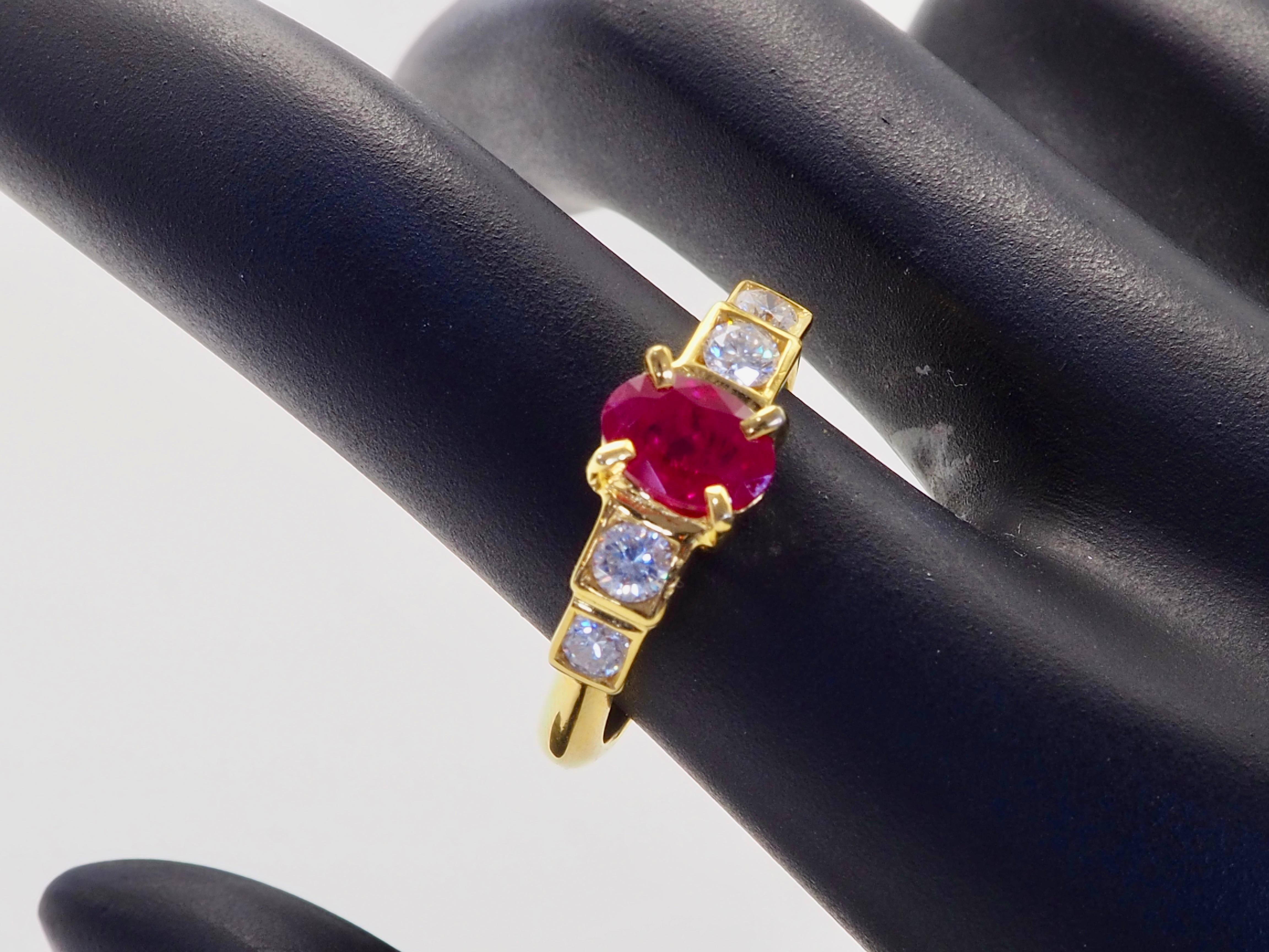 Anello ICA in oro 18K con rubino Myanmar ovale da 1,05ct e diamante Brilliante da 0,38ct in vendita 6