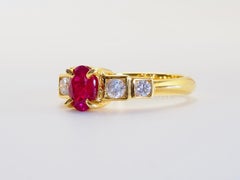 ICA 18K Gold Oval 1,05ct Myanmar Rubin & 0,38ct Brillant Diamant Feiner Ring