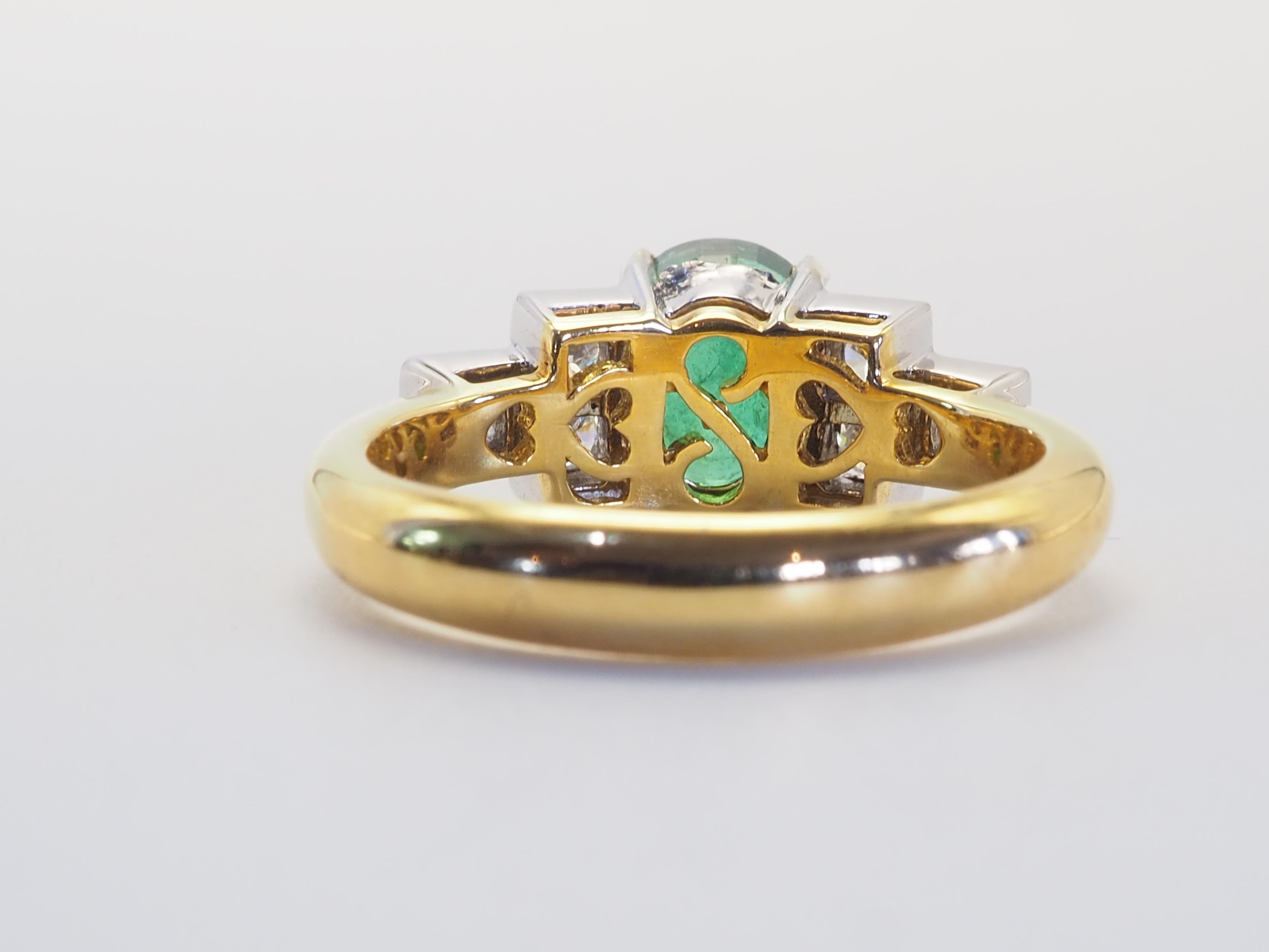Oval Cut ICA 18K Gold Oval 1.62ct F1 Emerald & 0.30ct Brilliant Diamond Fine Ring For Sale