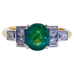 ICA Bague fine en or 18 carats, émeraude F1 ovale de 1,62 ct et diamant brillant de 0,30 ct