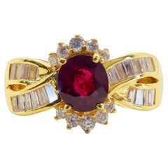 ICA 18K Gold Unheated 1.15ct Intense Red Ruby 
0.71ct Diamond Fine Ring