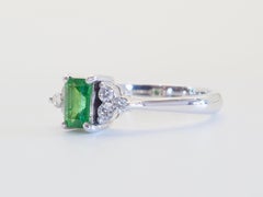 ICA 18K White Gold 0.43ct Octagonal Vivid Green Tsavorite & 0.15ct Diamond Ring