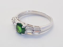 ICA 18K White Gold 0.61ct Round Vivid Green Tsavorite & 0.38ct Diamond Ring