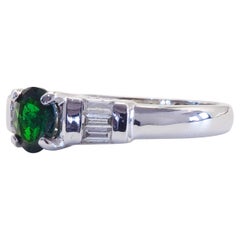 ICA 18K White Gold 0.62ct Oval Deep Vivid Green Tsavorite & 0.15ct Diamond Ring