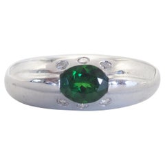 ICA 18K White Gold 0.67ct Oval Deep Vivid Green Tsavorite & 0.10ct Diamond Ring