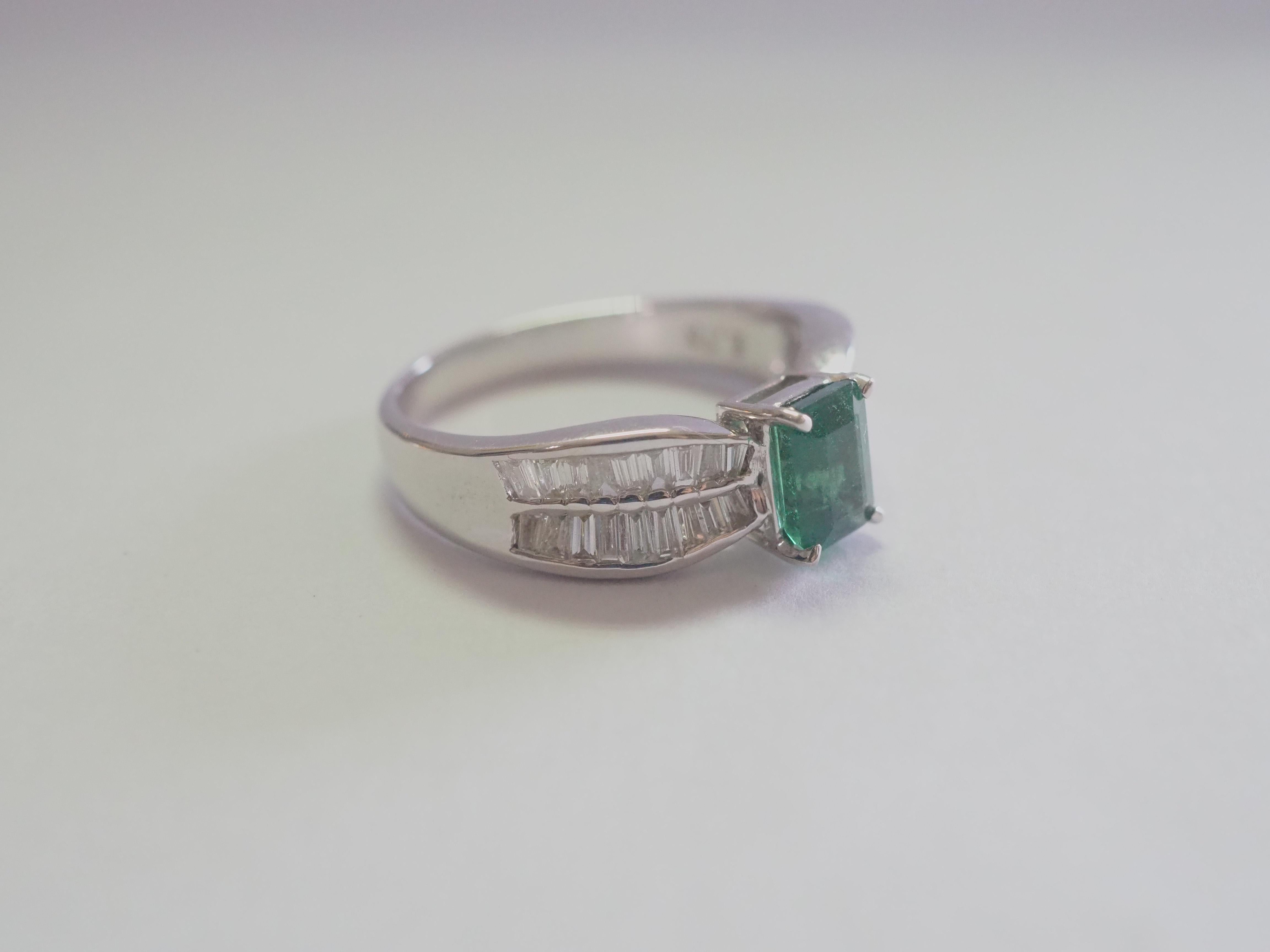 Emerald Cut ICA 18k White Gold 0.73ct Insignificant Emerald & 0.53ct Diamond Engagement Ring