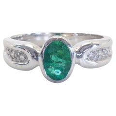 Vintage ICA 18k White Gold 0.74ct (F2) Emerald & 0.09ct Diamond Engagement Ring
