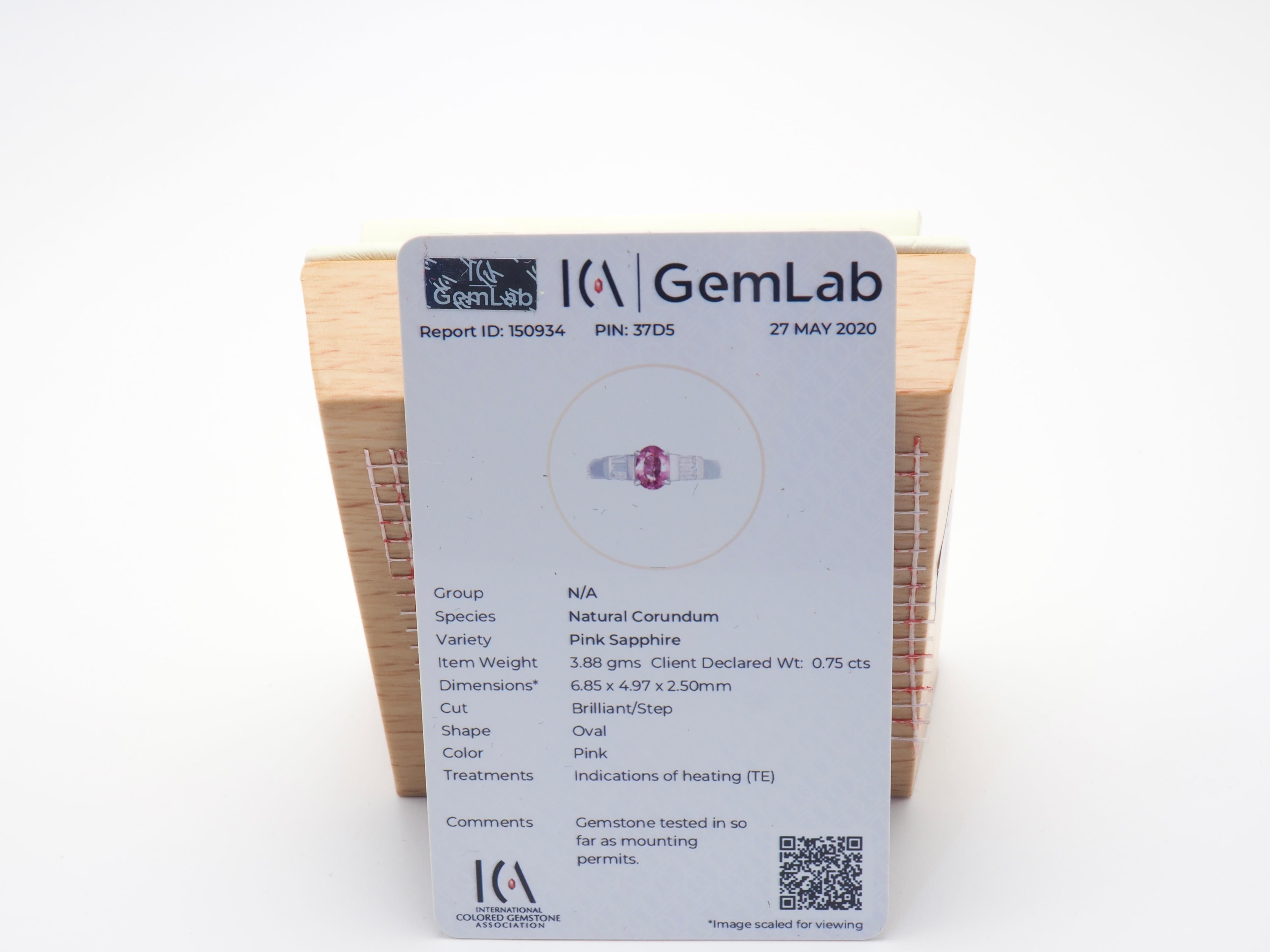 ICA Feiner Ring aus 18 Karat Weißgold mit 0,75 Karat rosa Saphir und 0,15 Karat Diamant im Angebot 5