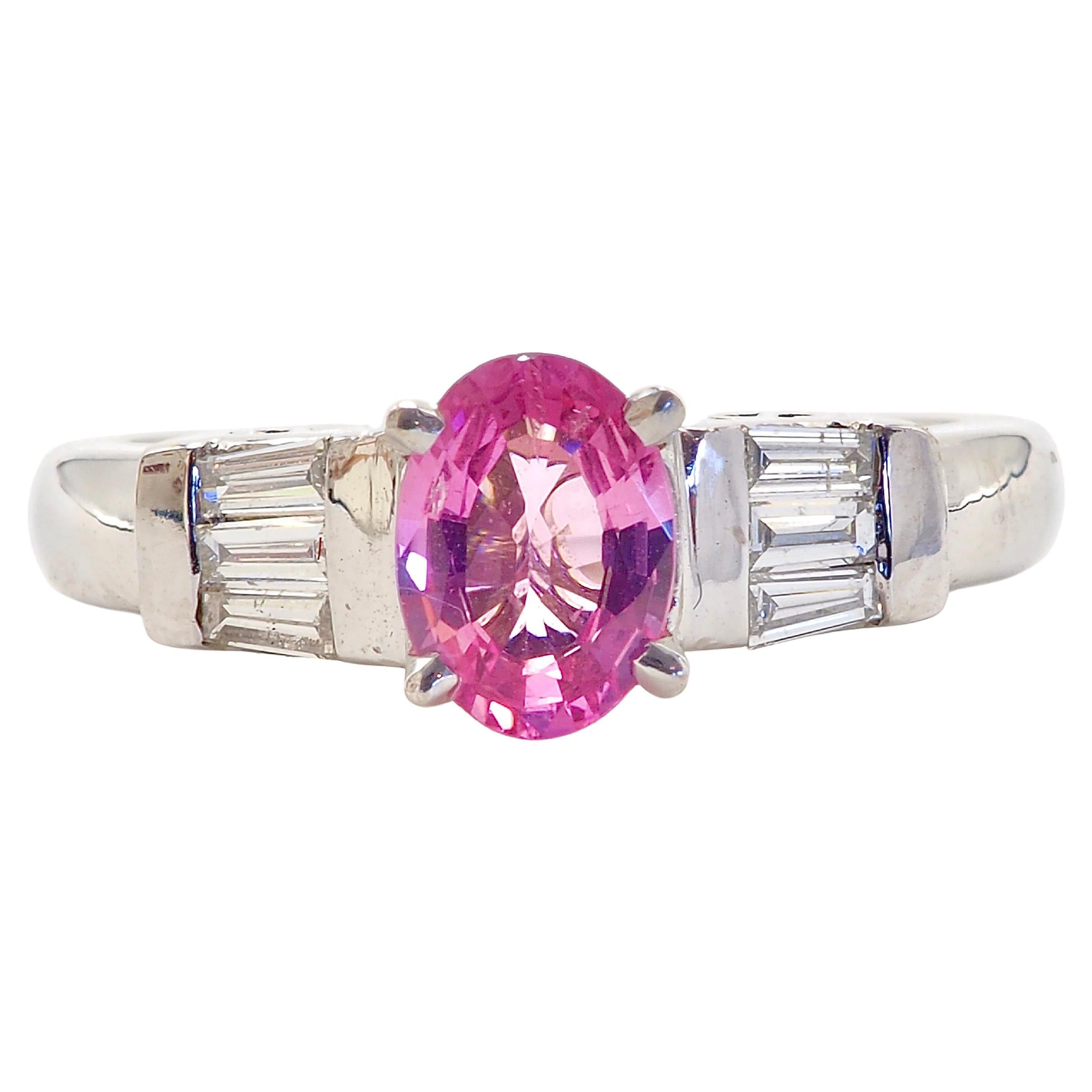 ICA 18K White Gold 0.75ct Pink Sapphire & 0.15ct Diamond Fine Ring