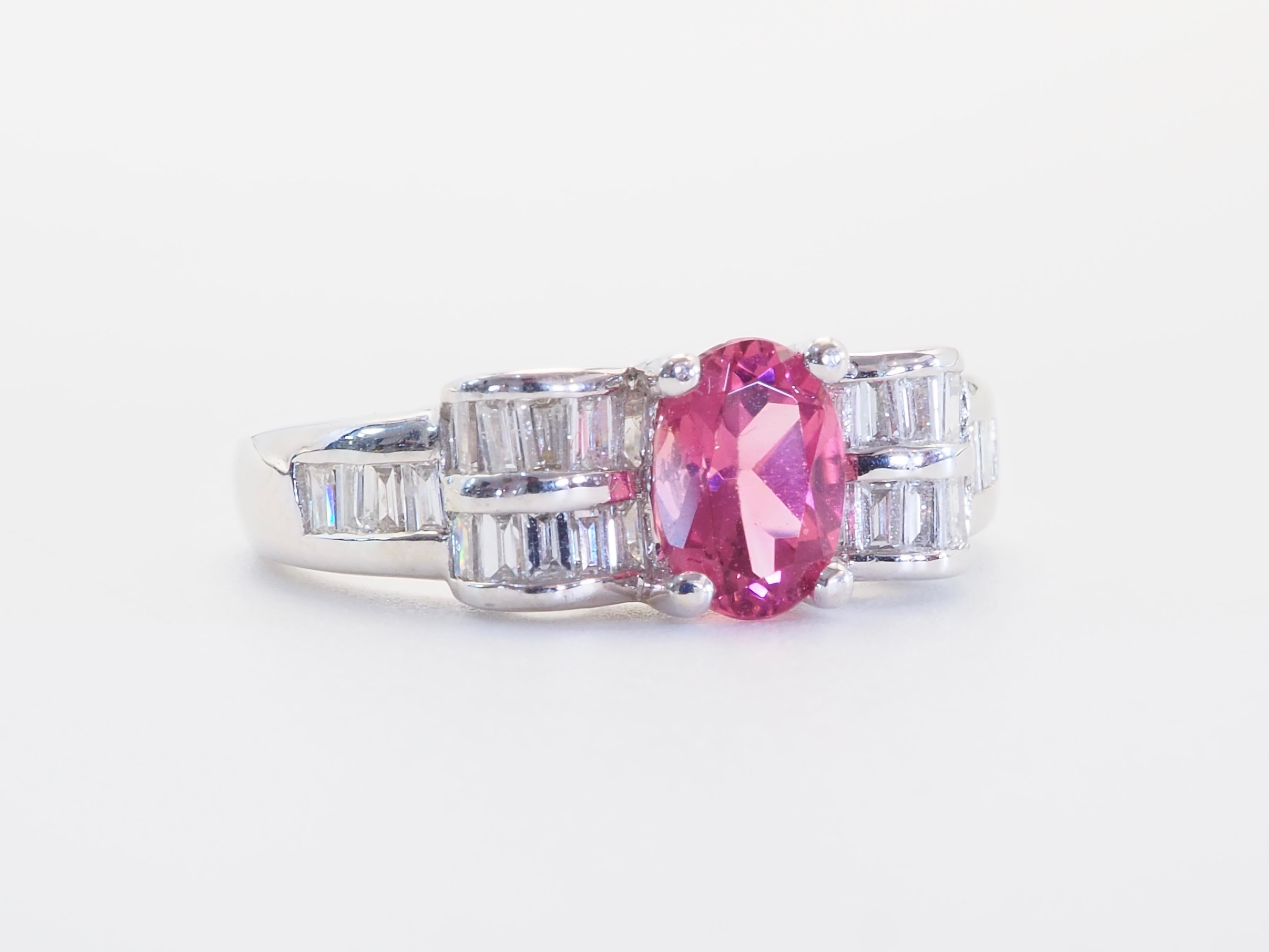 Oval Cut ICA 18K White Gold 0.75ct Pink Tourmaline & 0.47ct Diamond Fine Ring For Sale