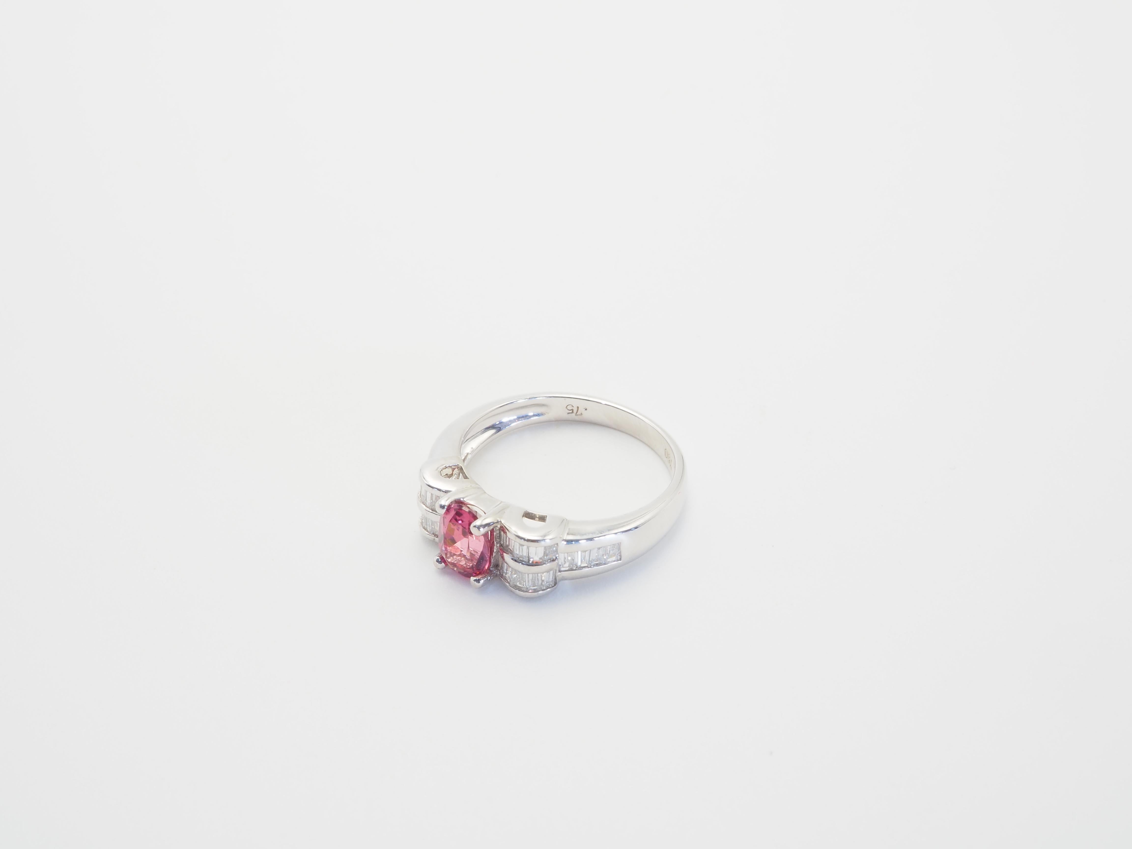 Women's ICA 18K White Gold 0.75ct Pink Tourmaline & 0.47ct Diamond Fine Ring For Sale