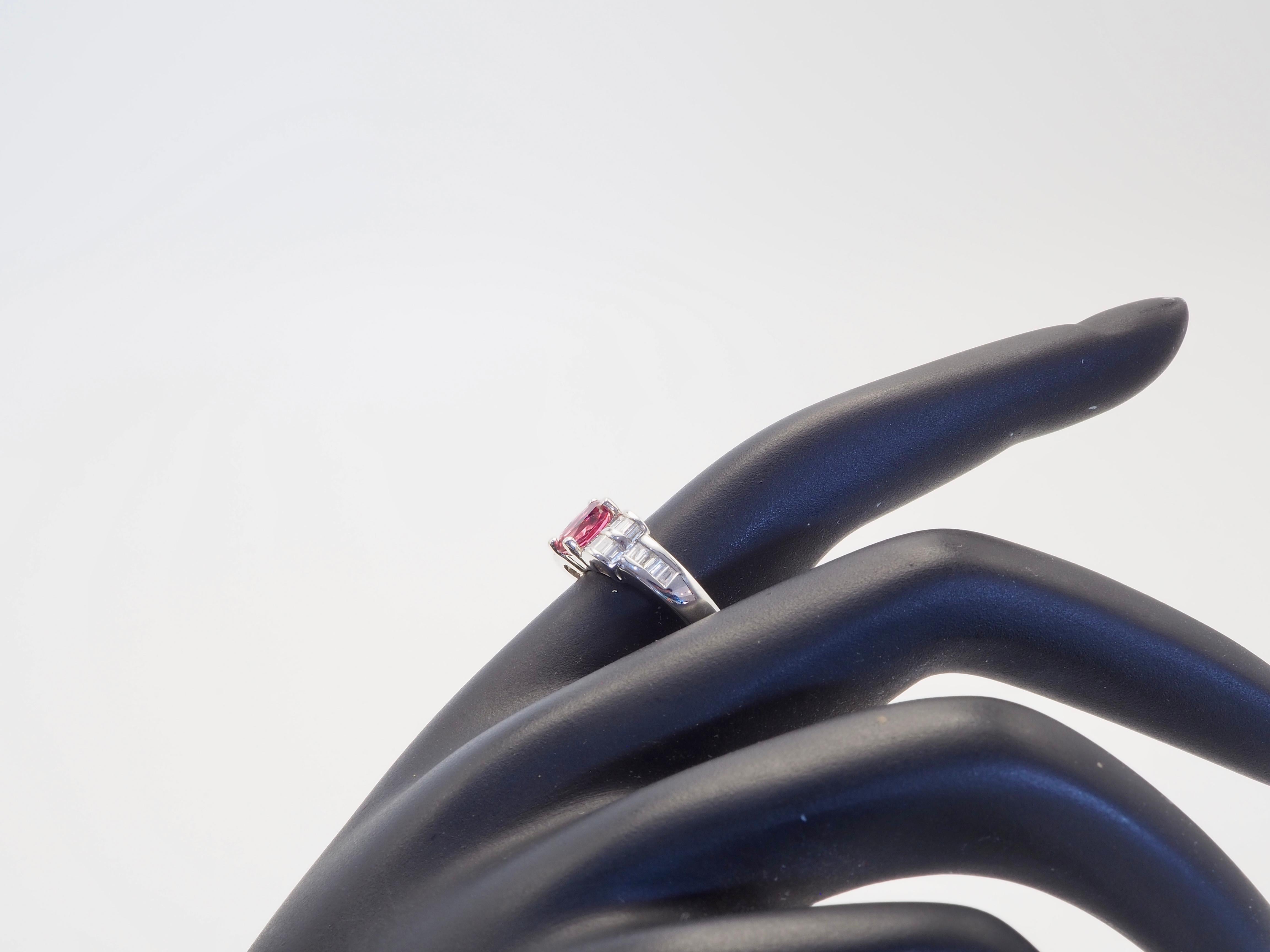 ICA 18K White Gold 0.75ct Pink Tourmaline & 0.47ct Diamond Fine Ring For Sale 2