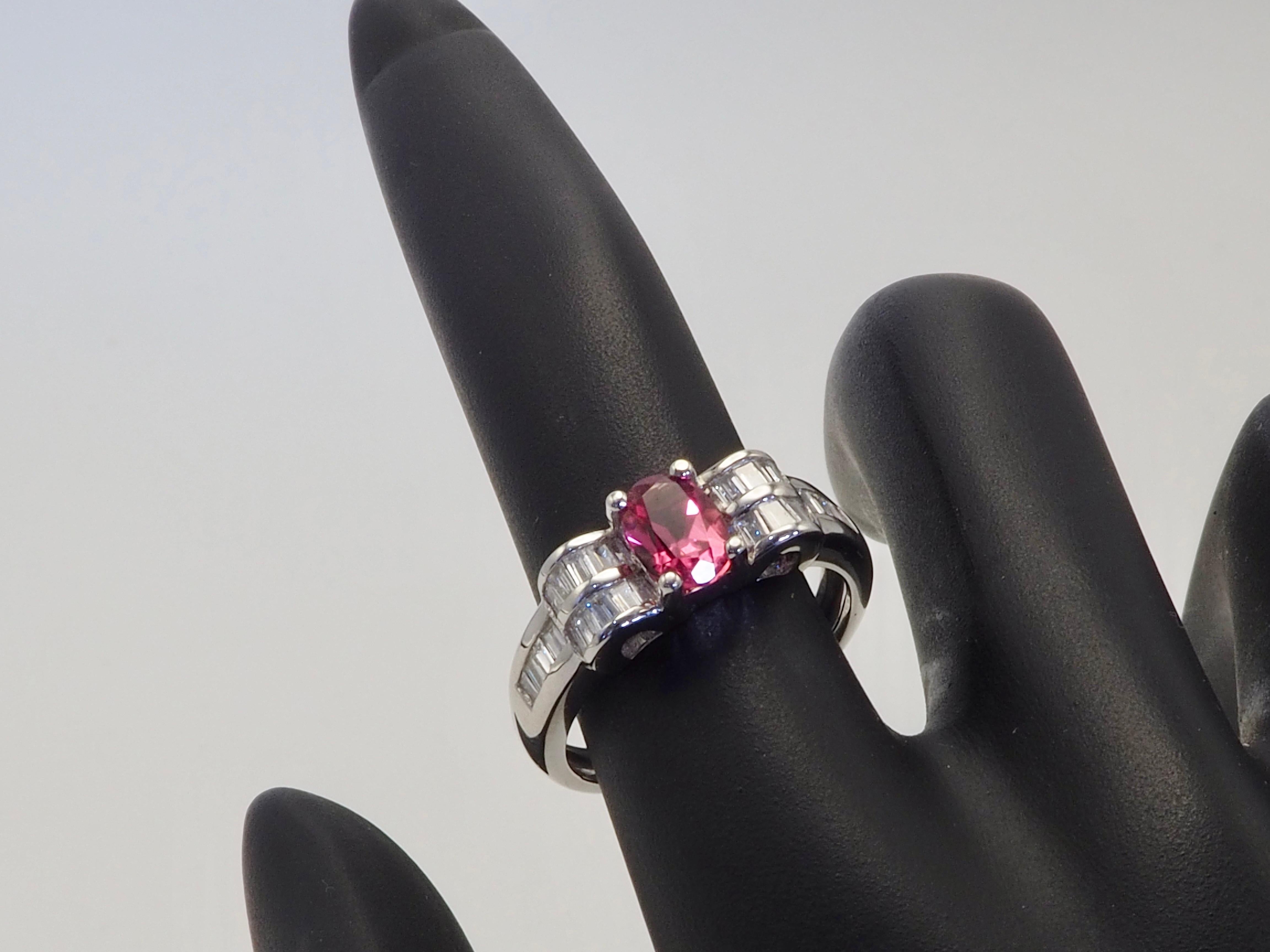ICA 18K White Gold 0.75ct Pink Tourmaline & 0.47ct Diamond Fine Ring For Sale 4