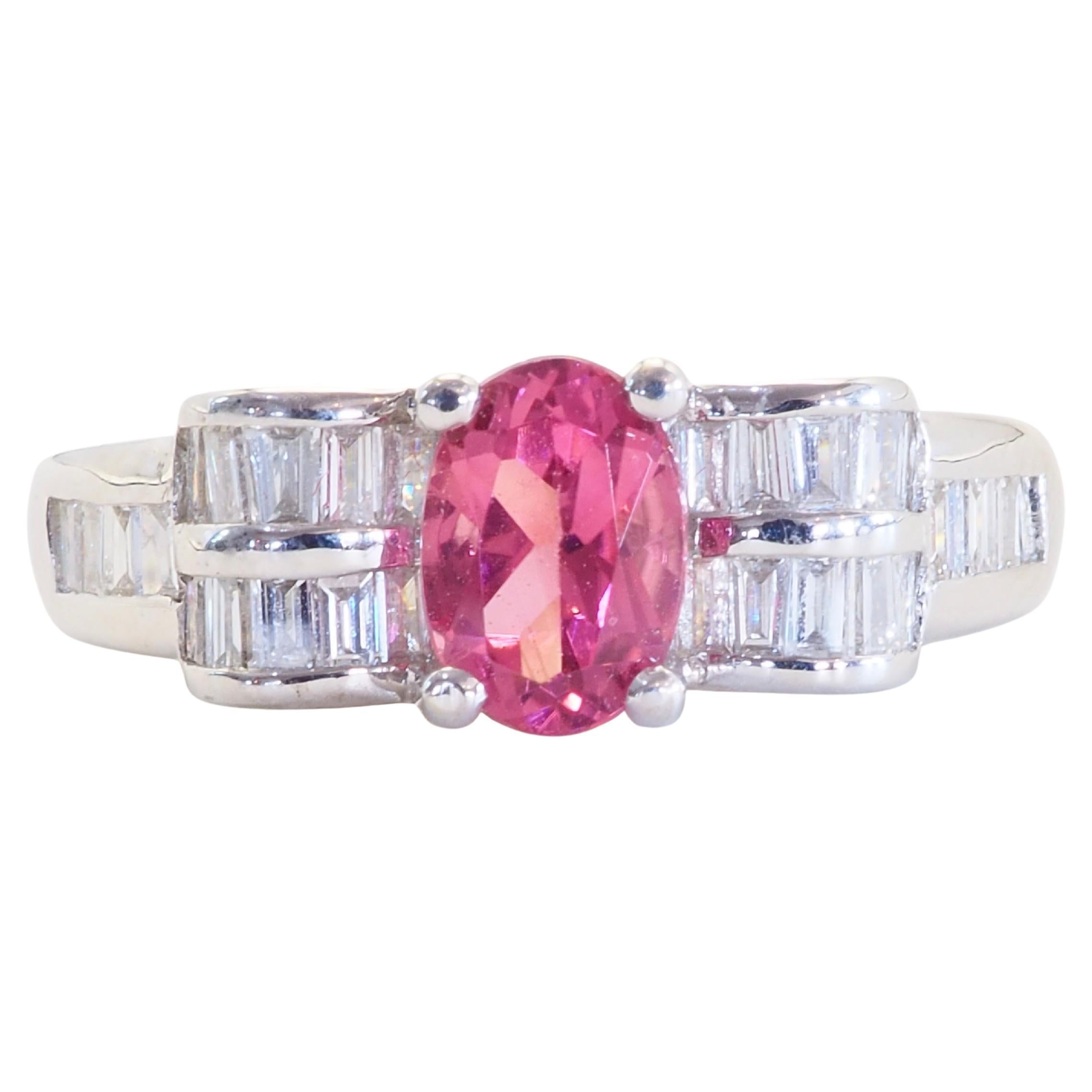 ICA 18K White Gold 0.75ct Pink Tourmaline & 0.47ct Diamond Fine Ring