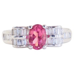 ICA, bague fine en or blanc 18 carats avec tourmaline rose 0,75 carat et diamants 0,47 carat