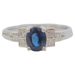 ICA 18K White Gold 0.82ct Blue Sapphire & 0.15ct Diamond Ring