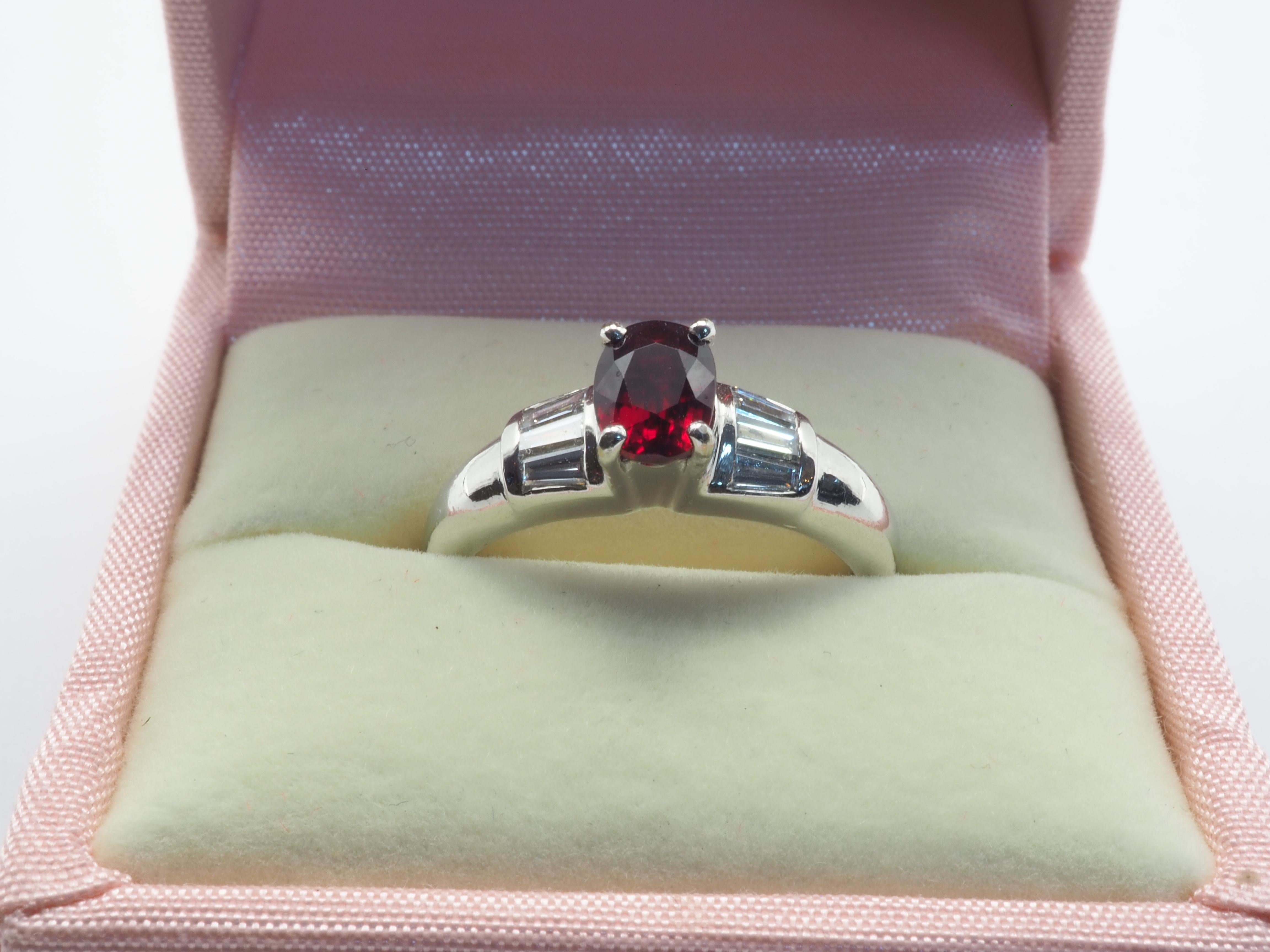 ICA 18K White Gold 0.98ct Vivid Red Ruby & 0.30ct Diamond Fine Ring For Sale 5