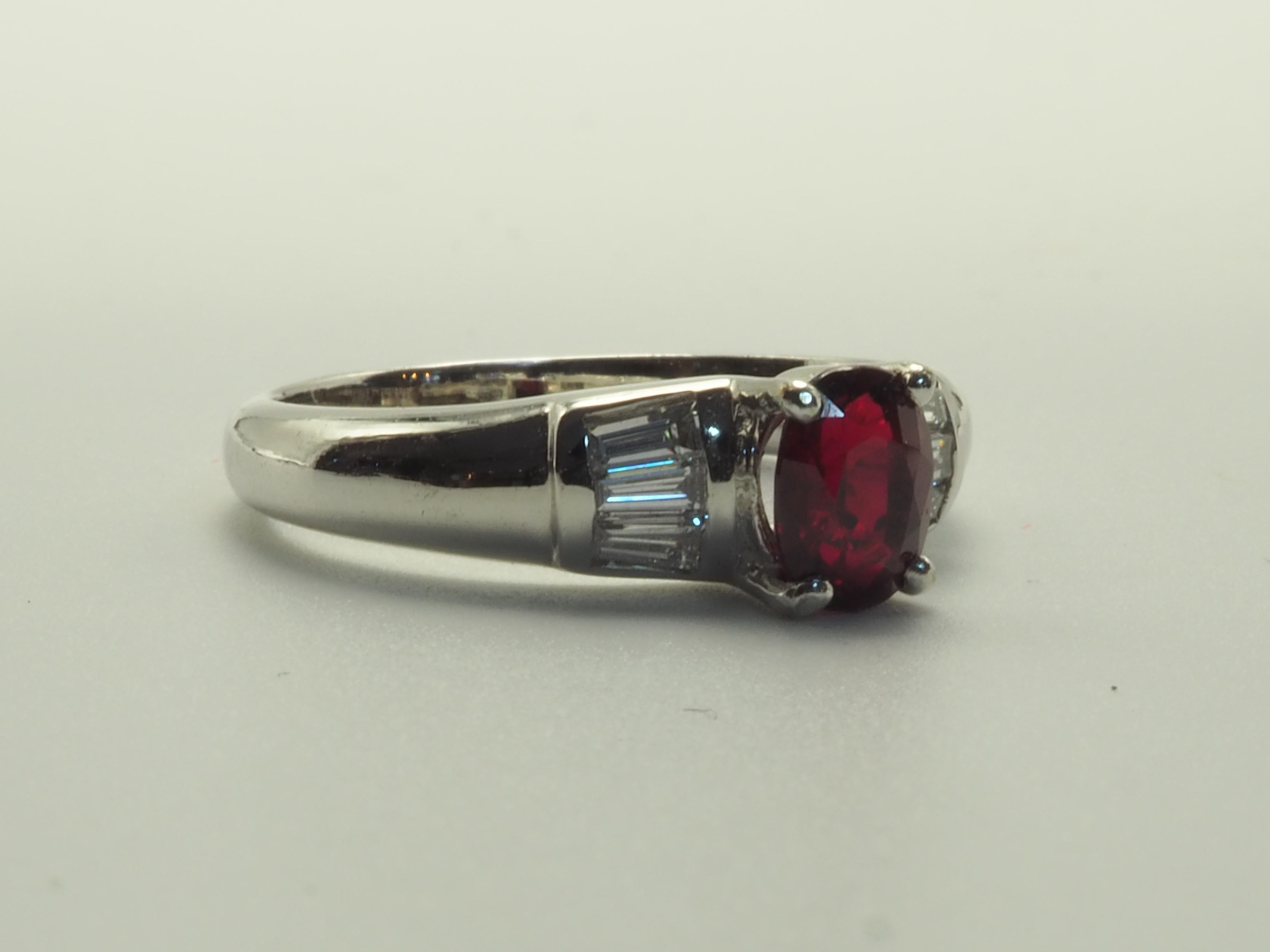 Women's or Men's ICA 18K White Gold 0.98ct Vivid Red Ruby & 0.30ct Diamond Fine Ring For Sale