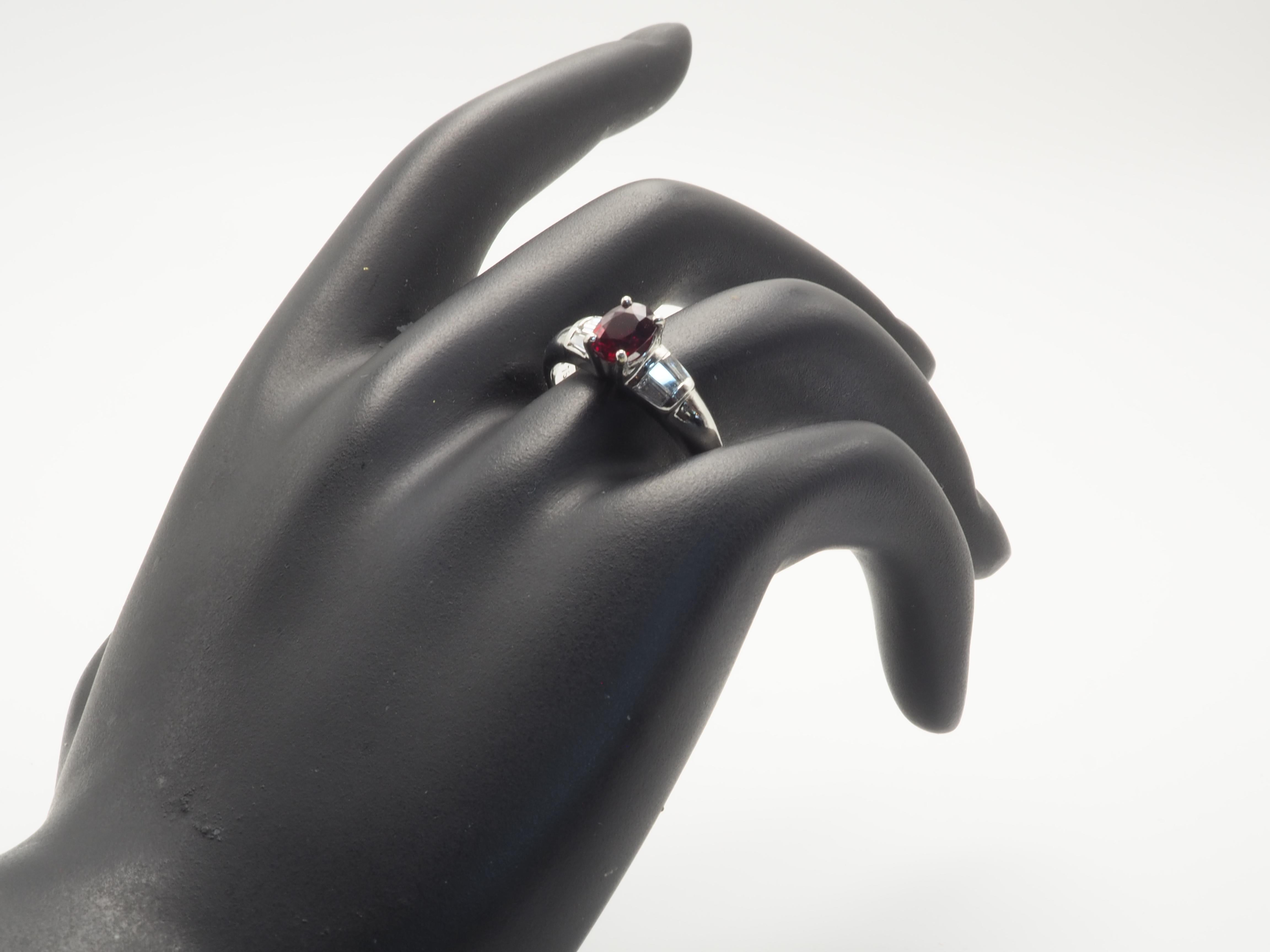 ICA 18K White Gold 0.98ct Vivid Red Ruby & 0.30ct Diamond Fine Ring For Sale 2
