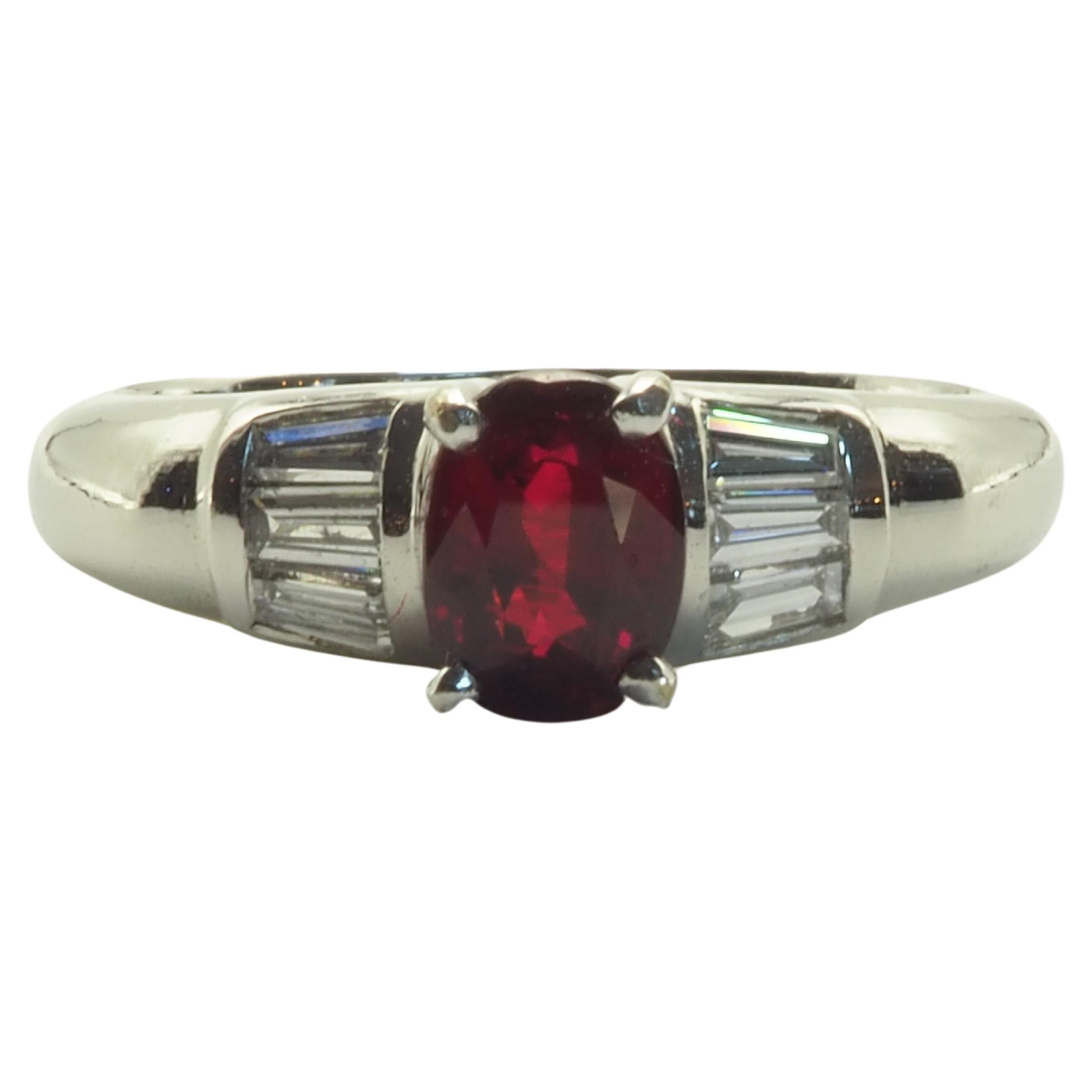 ICA 18K White Gold 0.98ct Vivid Red Ruby & 0.30ct Diamond Fine Ring For Sale