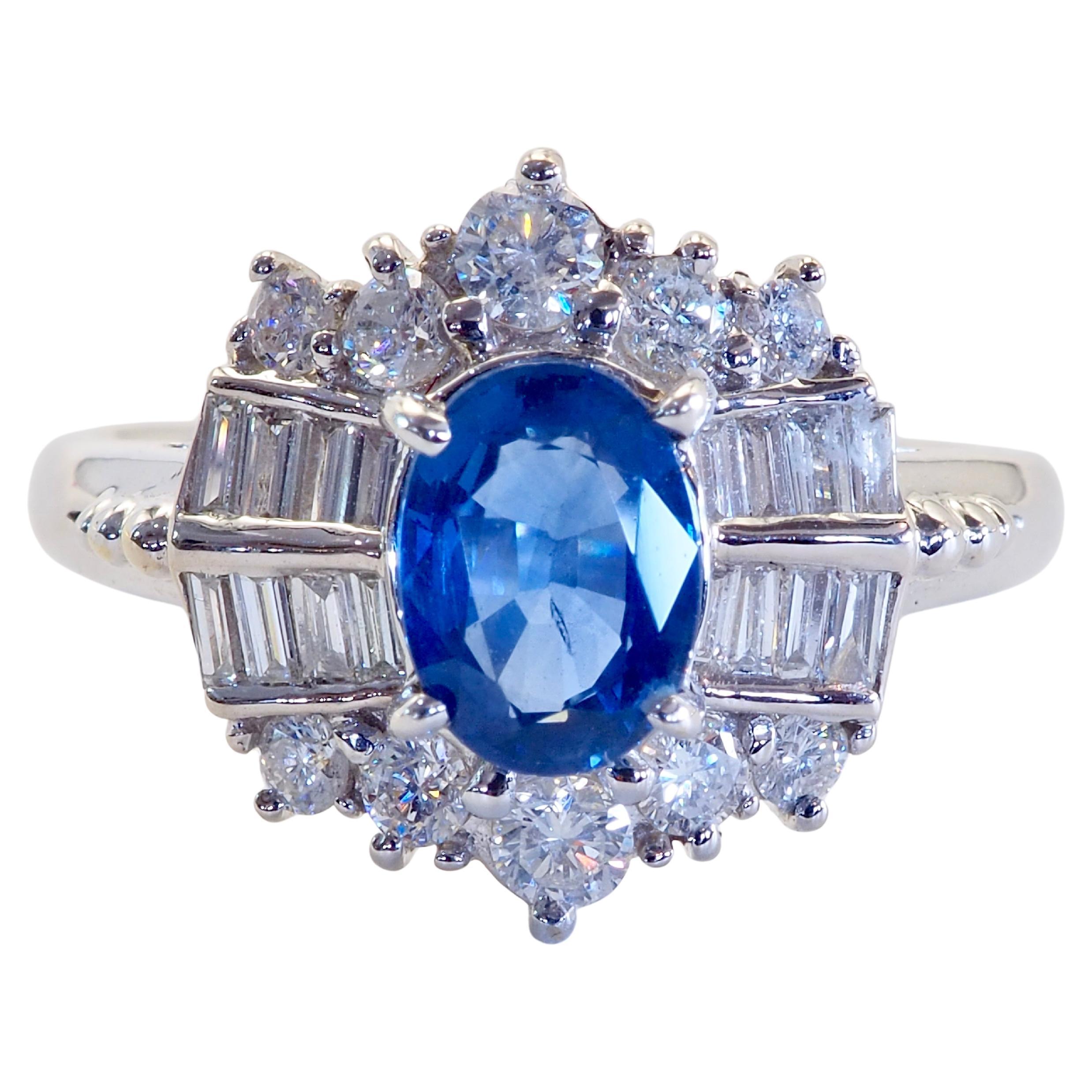 ICA Bague en or blanc 18 carats 1,01ct saphir bleu bleu et 0,63ct diamant en vente