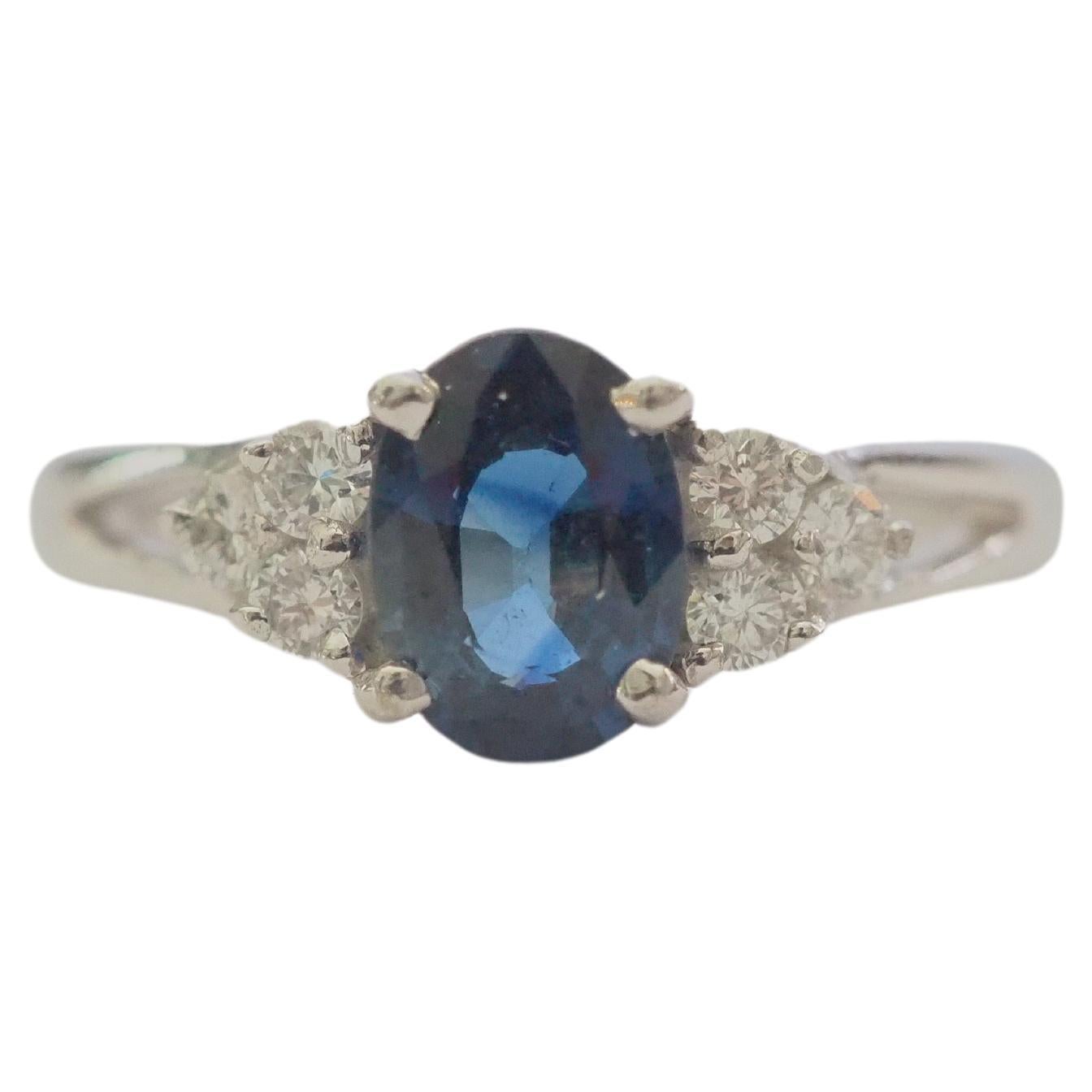 ICA 18K White Gold 1.10ct Blue Sapphire & 0.20ct Diamond Ring For Sale