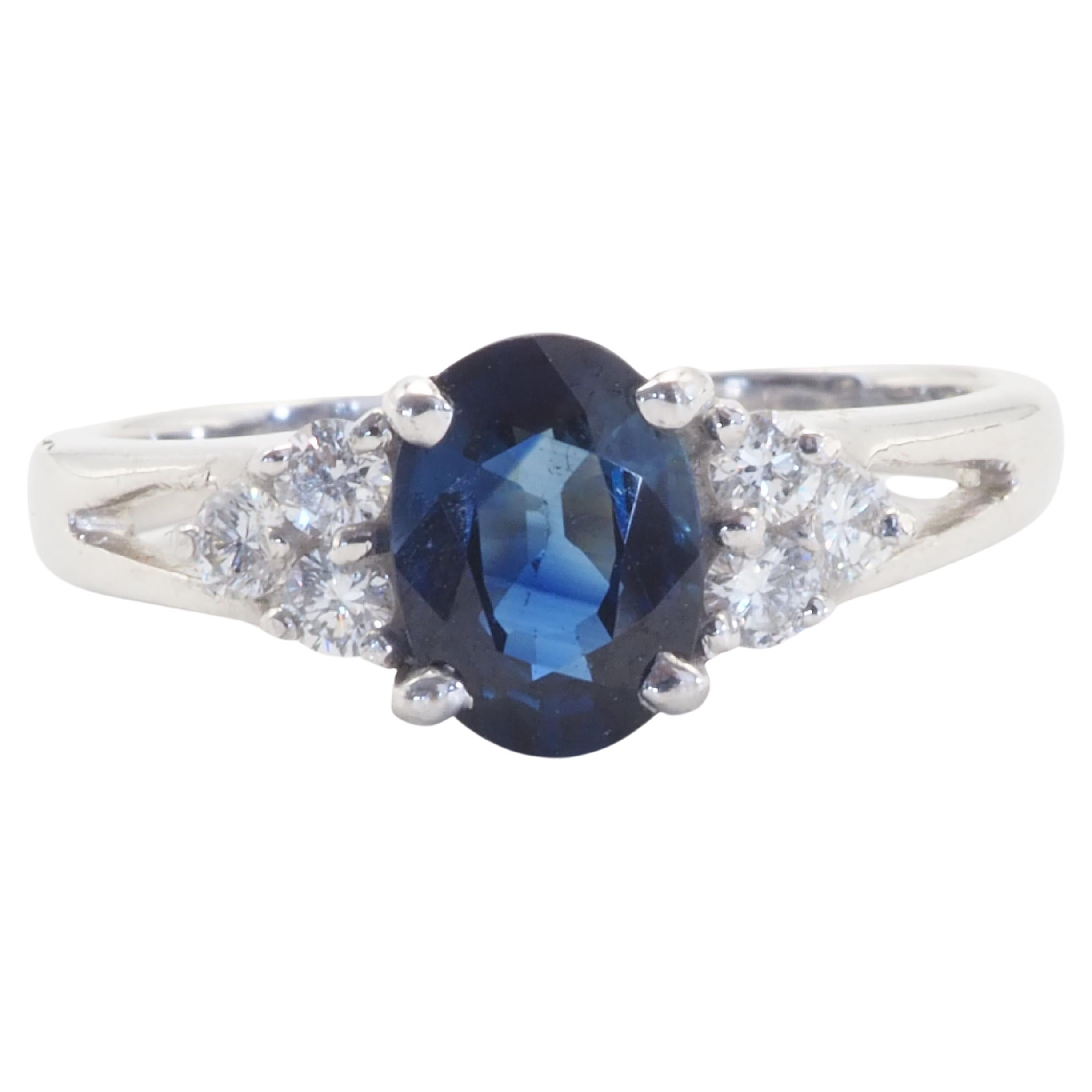 ICA 18K White Gold 1.10ct Blue Sapphire & 0.20ct Diamond Ring