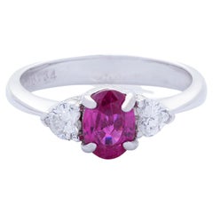 ICA 18k White Gold 1.14 Carat Ruby & Diamond Three Stone Engagement Ring