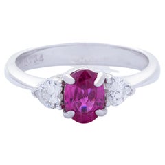 ICA 18k White Gold 1.14 Carat Ruby & 0.35ct Diamond Three Stone Engagement Ring