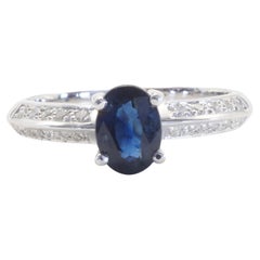 ICA 18K White Gold 1.18ct Blue Sapphire & 0.18ct Diamond Engagement Ring