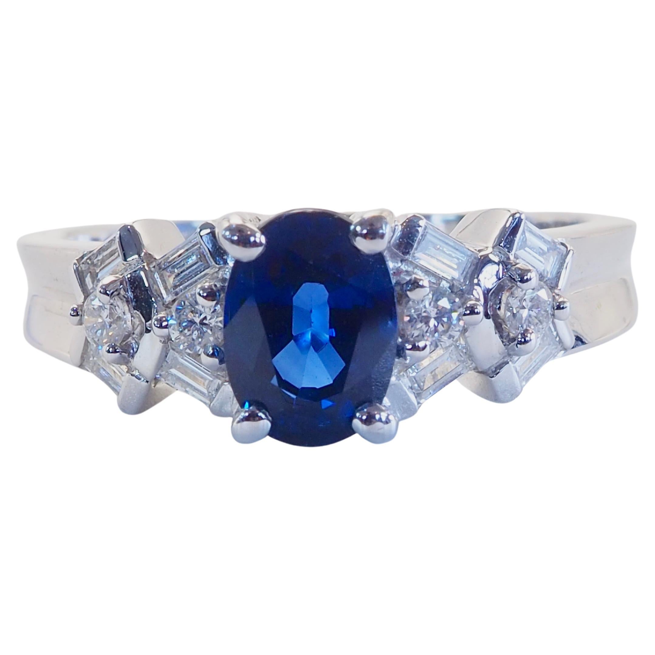 ICA Bague fine en or blanc 18 carats 1,20 saphir bleu Vivid Diamonds et 0,26 diamant