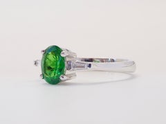 ICA 18K White Gold 1.24ct Oval Vivid Green Tsavorite & 0.10ct Diamond Ring