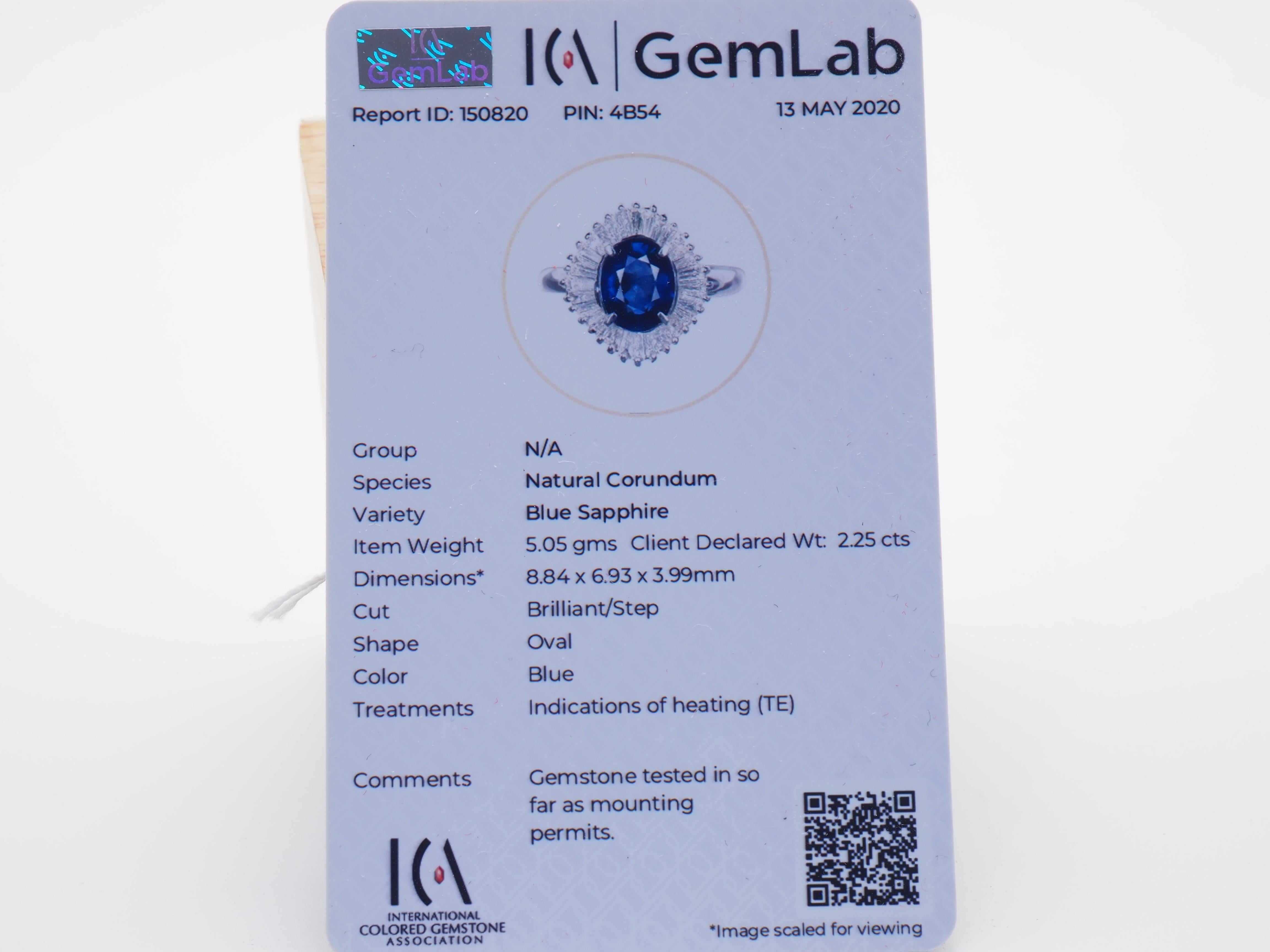 ICA 18K White Gold 2.25ctw Blue Sapphire & 0.70ctw Diamond Ballerina Ring For Sale 5