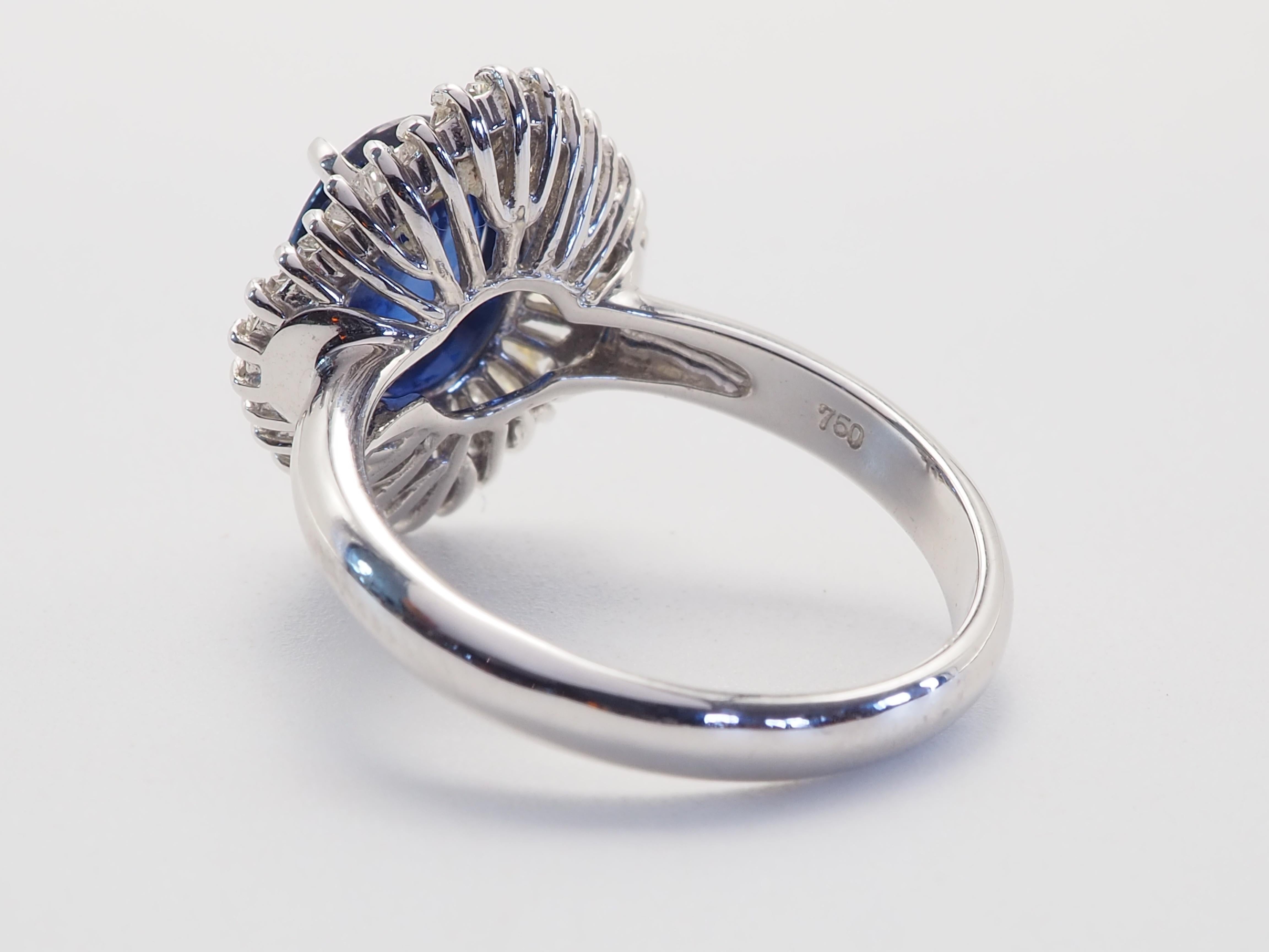 Oval Cut ICA 18K White Gold 2.25ctw Blue Sapphire & 0.70ctw Diamond Ballerina Ring For Sale