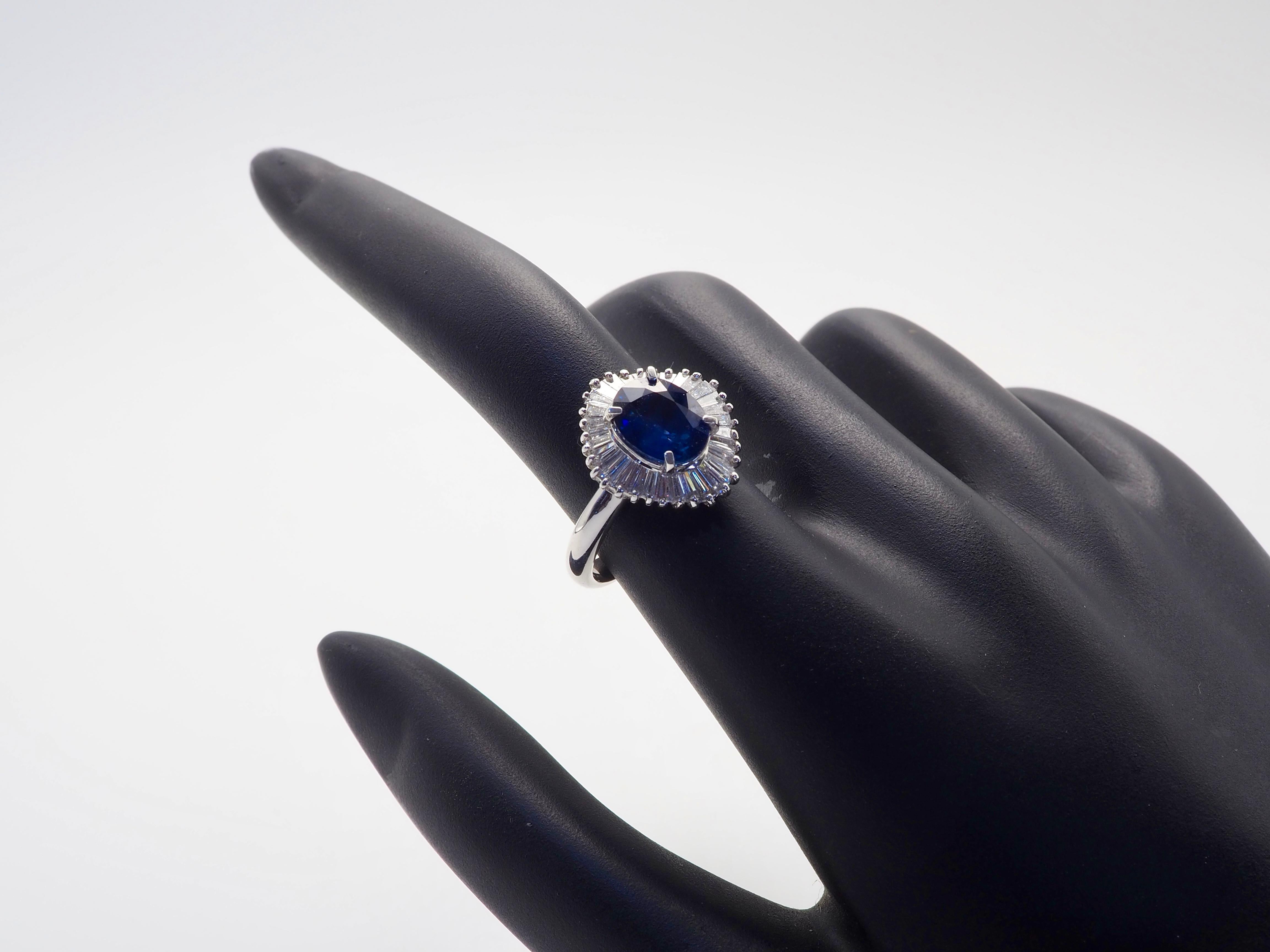 Women's ICA 18K White Gold 2.25ctw Blue Sapphire & 0.70ctw Diamond Ballerina Ring For Sale