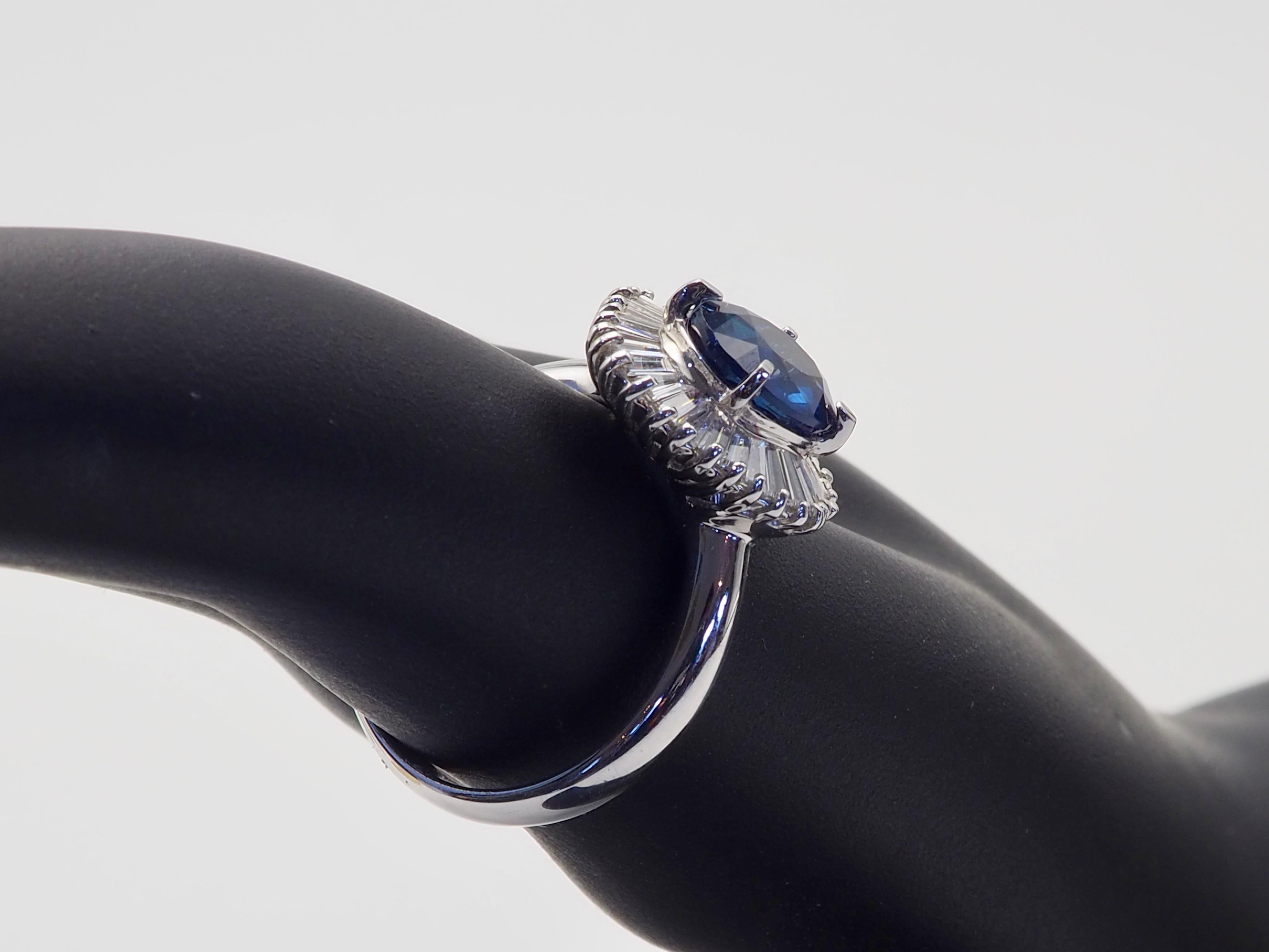 ICA 18K White Gold 2.25ctw Blue Sapphire & 0.70ctw Diamond Ballerina Ring For Sale 3