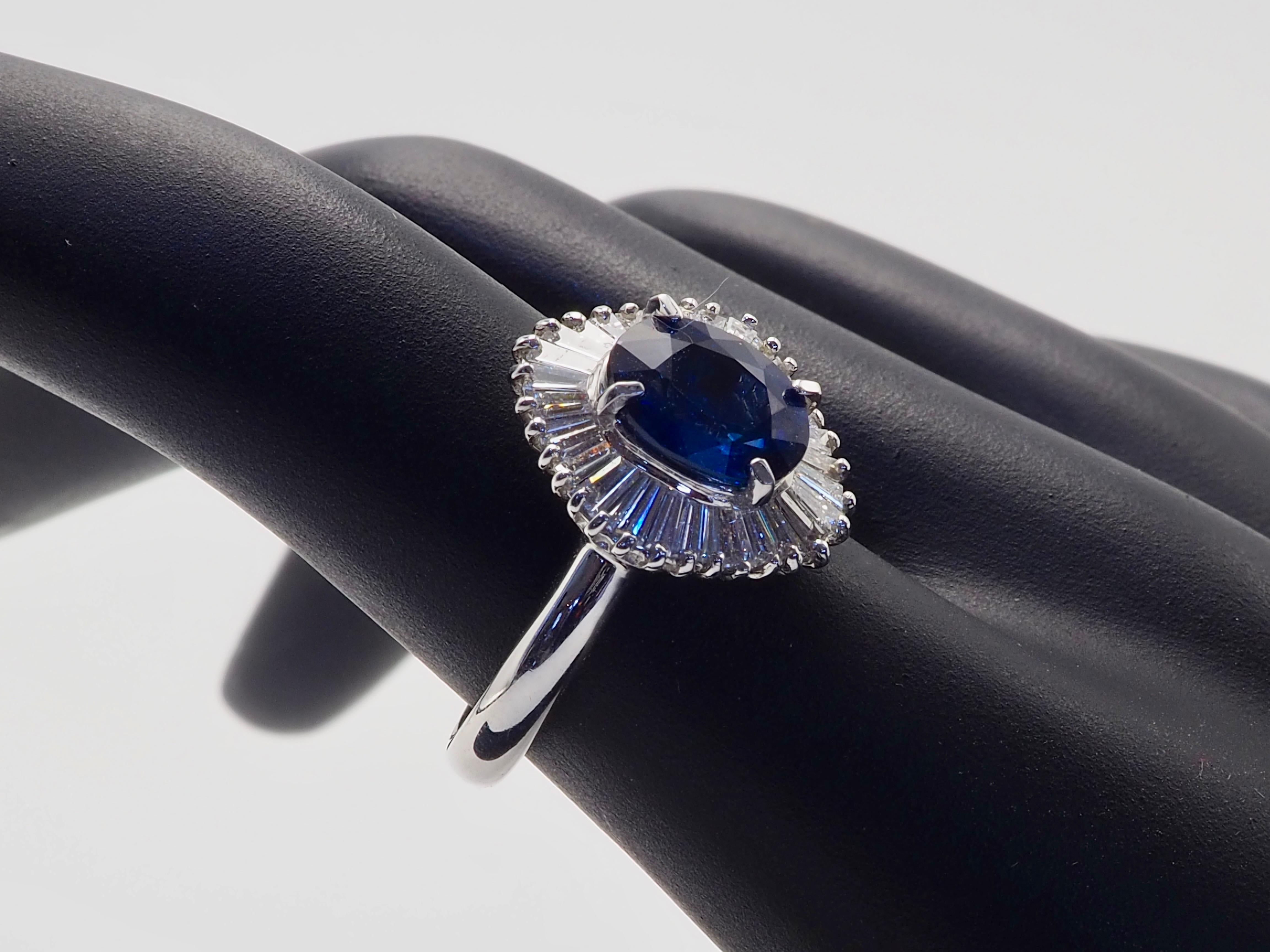 ICA 18K White Gold 2.25ctw Blue Sapphire & 0.70ctw Diamond Ballerina Ring For Sale 4