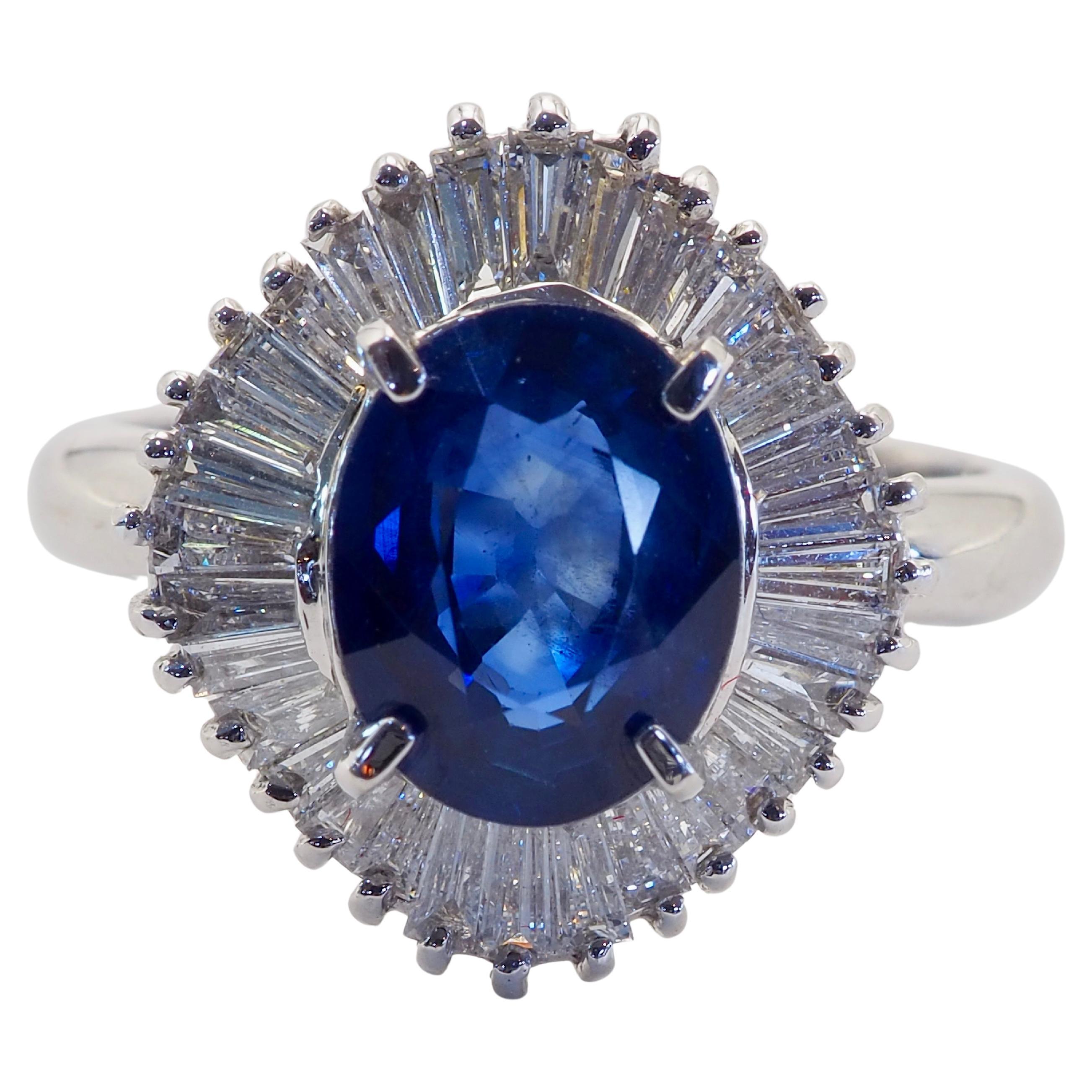 Anello Ballerina ICA in oro bianco 18 carati con zaffiro blu da 2,25 carati e diamante da 0,70 carati