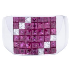 ICA 18k White Gold 3.30ct Squared Ruby & 0.28ct Squared Diamond Band Ring