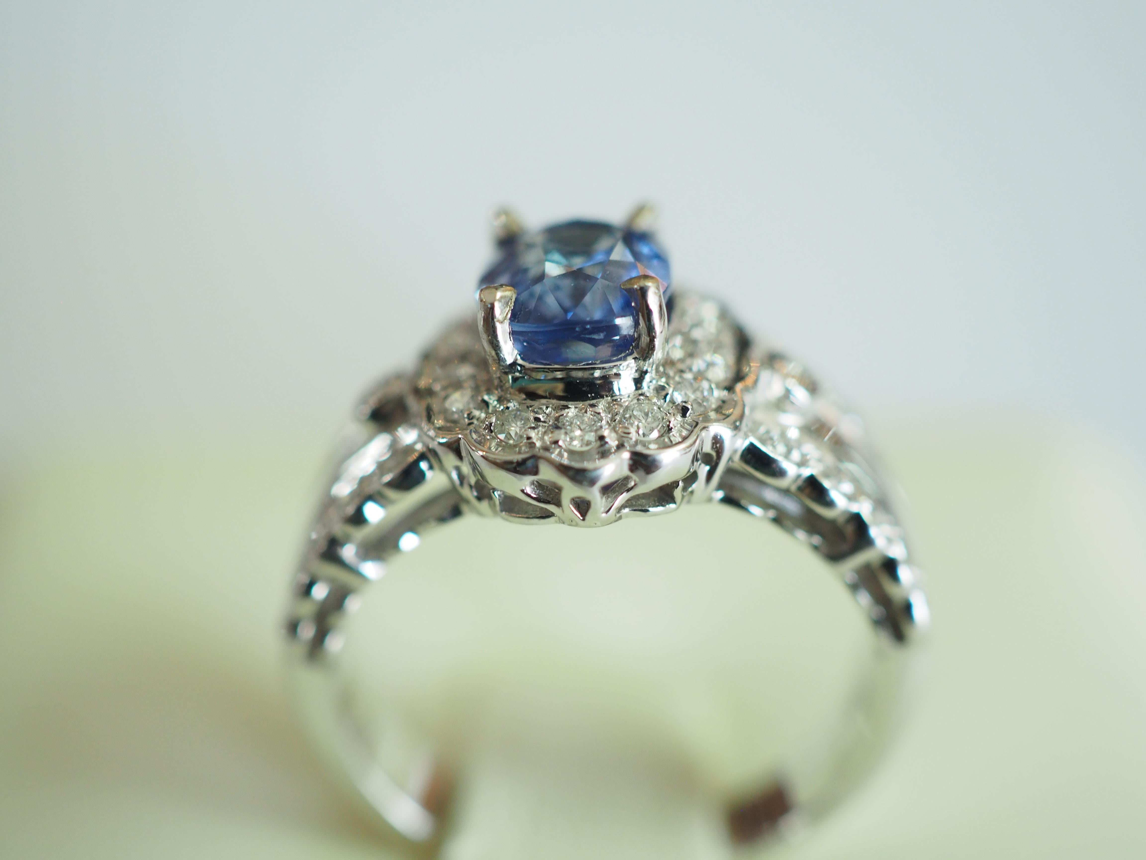 ICA 18k White Gold No-Heat 1.92 Ct Sri-Lanka Blue Sapphire & Diamond Fine Ring 1