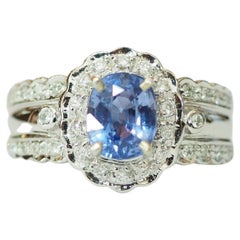 ICA 18k White Gold No-Heat 1.92 Ct Sri-Lanka Blue Sapphire & Diamond Fine Ring