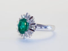 ICA 18K White Gold Oval 1.27ct F1 Emerald & 0.35ct Brilliant Diamond Fine Ring