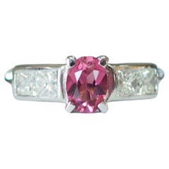 ICA 18k White Gold 0.53ct Pink Tourmaline & Princess Cut Diamond Engagement Ring