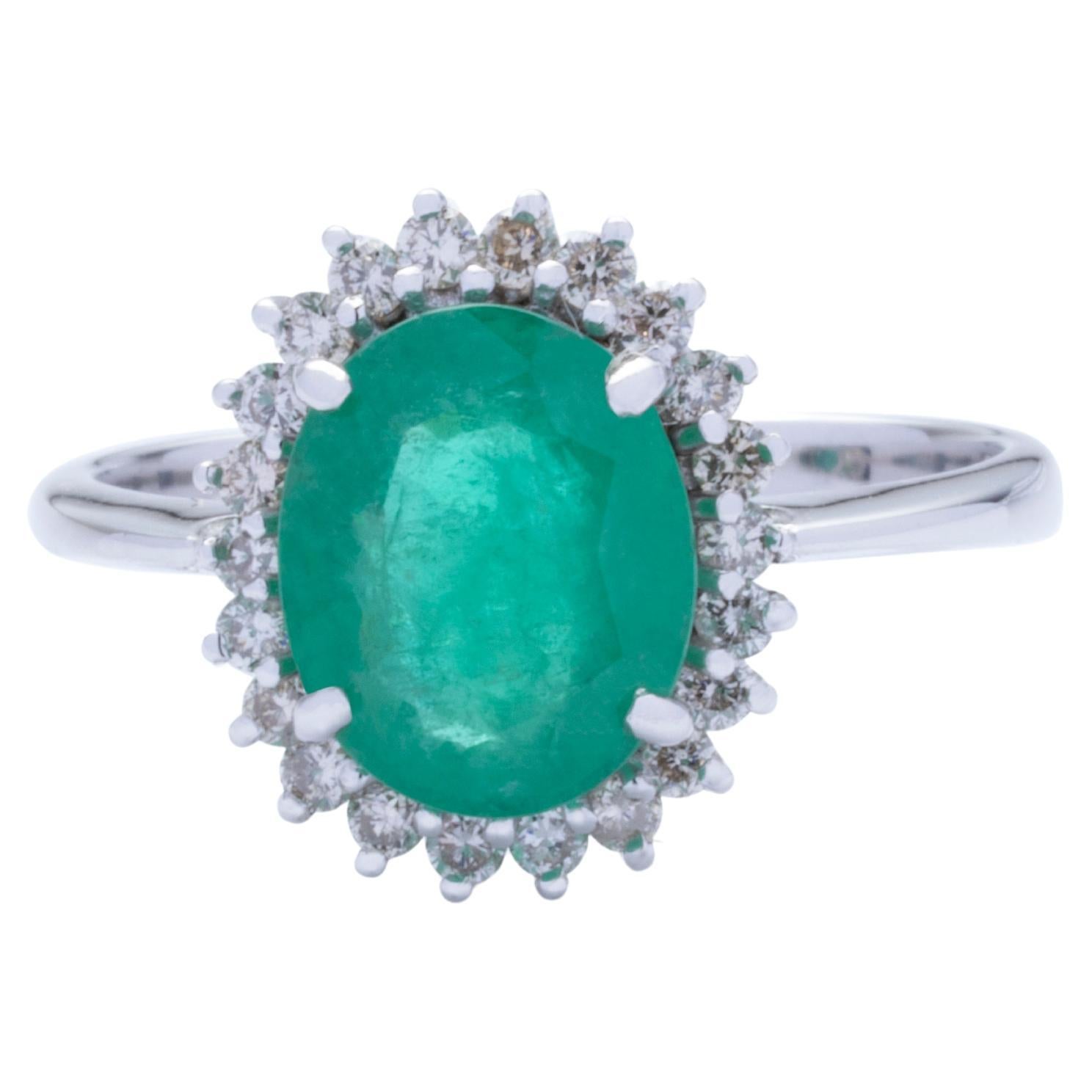 No Reserve- ICA 2.36ct F1 Emerald & 0.40ct Diamond 18k White Gold Cocktail Ring